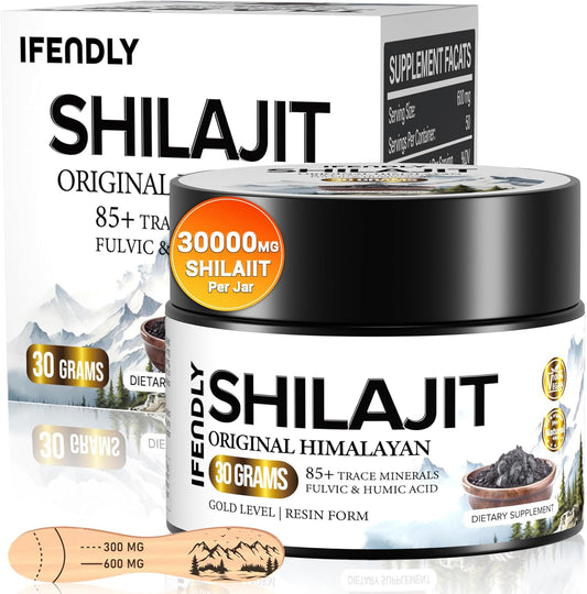 Organic Himalayan Shilajit Resin 600mg - Pure Gold Grade with 85+ Trace Minerals for Stamina, Immunity, and Strength - Men & Women Friendly - 50 Servings