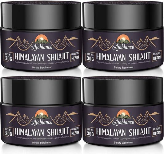 Organic Himalayan Shilajit Resin 600mg - Pure Shilajit Blend for Energy, Strength & Immunity - Pack of 4