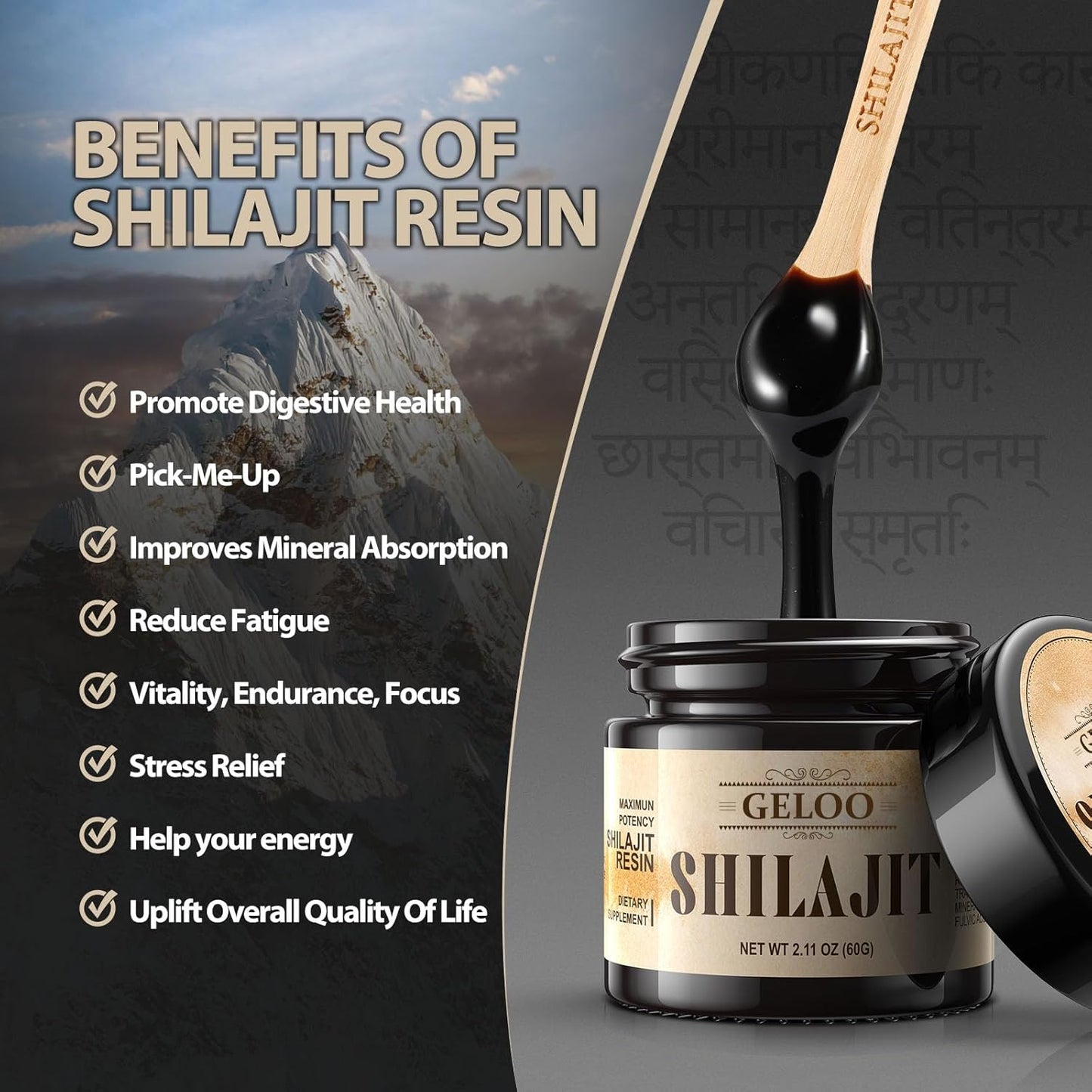 Organic Himalayan Shilajit Resin 60g - Pure Gold Grade Supplement with 85+ Trace Minerals for Energy & Immunity - Natural Fulvic Acid Focus Booster