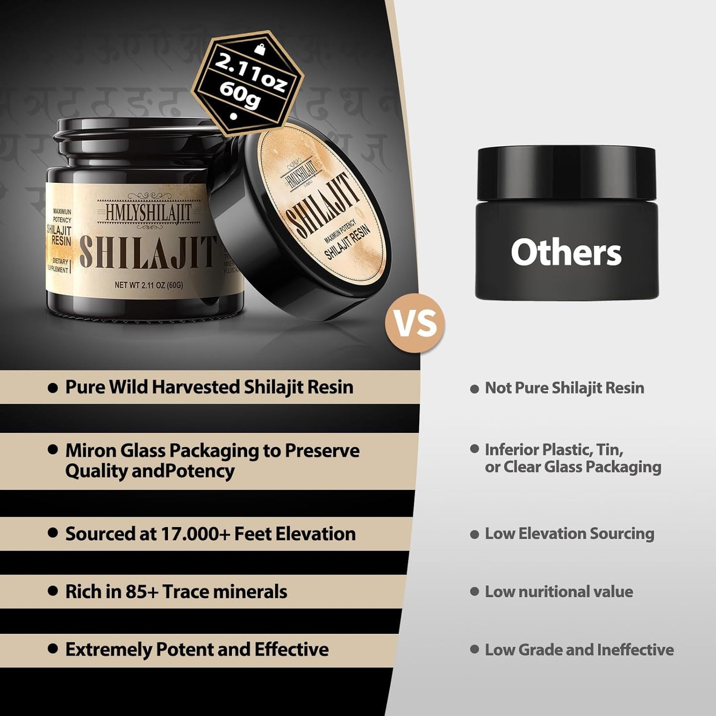 Organic Himalayan Shilajit Resin 60g - Pure Gold Grade Supplement with 85+ Trace Minerals for Energy & Immunity - Natural Fulvic Acid Focus Booster