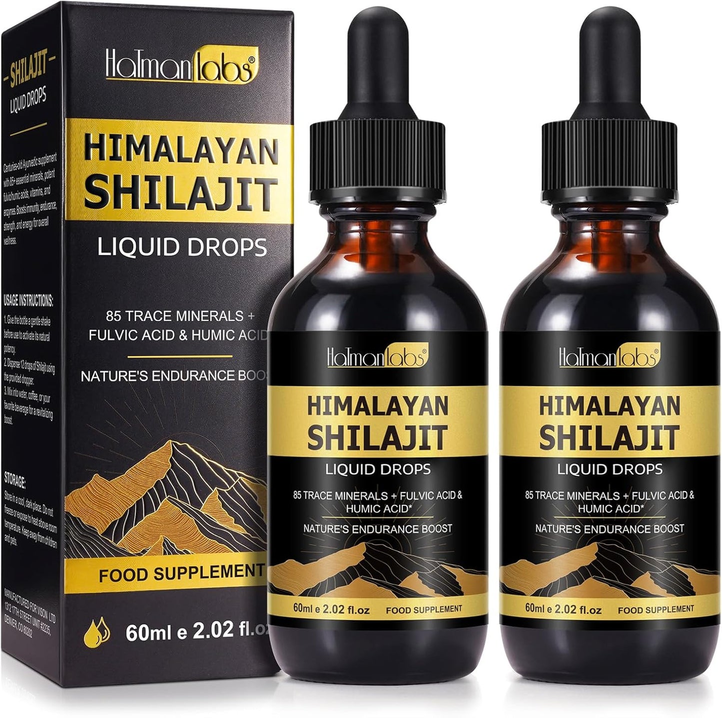 Organic Himalayan Shilajit Resin Drops - Liquid Gold Supplement, Rich in 85+ Trace Minerals for Men & Women, 2.02 Fl Oz (Pack of 2)