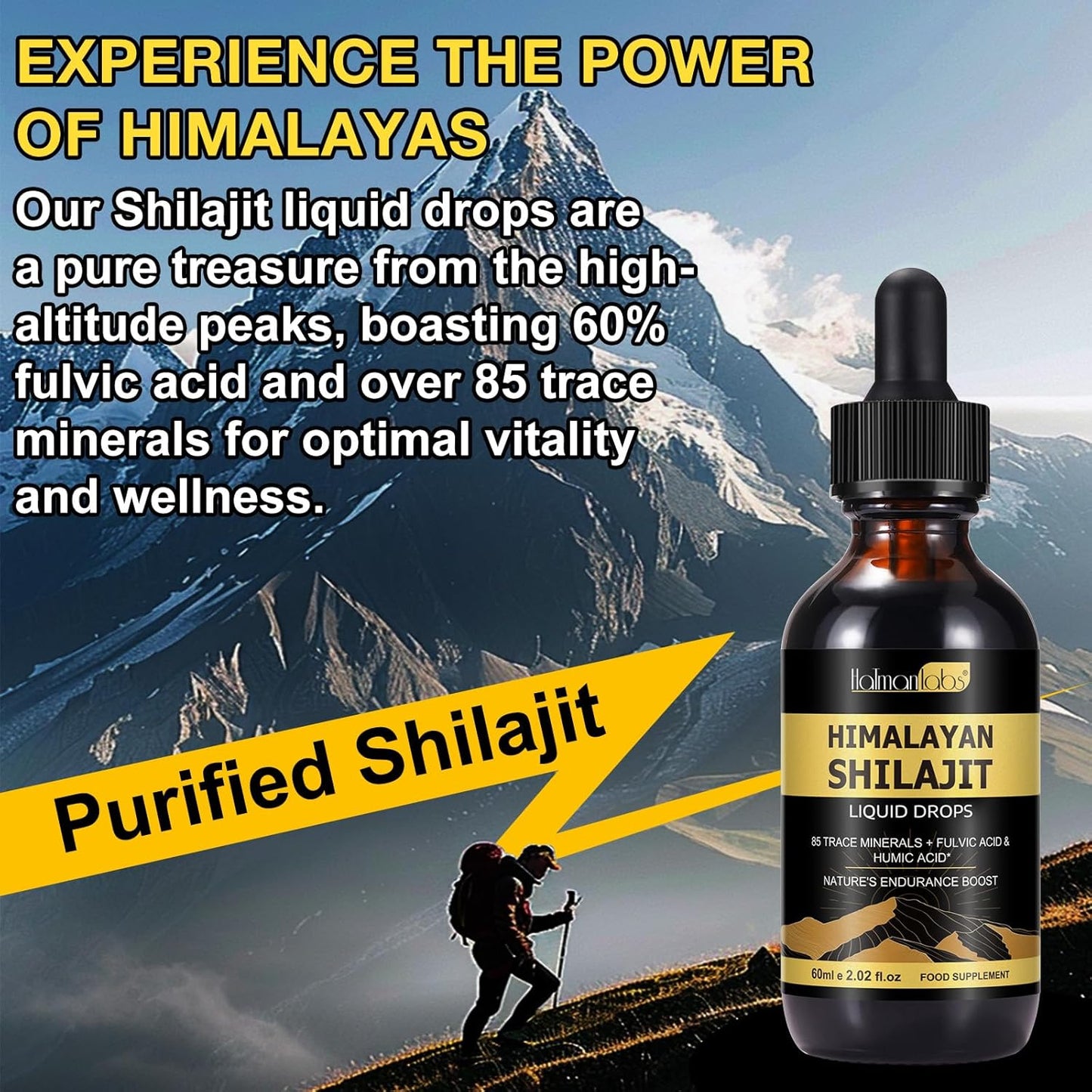 Organic Himalayan Shilajit Resin Drops - Liquid Gold Supplement, Rich in 85+ Trace Minerals for Men & Women, 2.02 Fl Oz (Pack of 2)