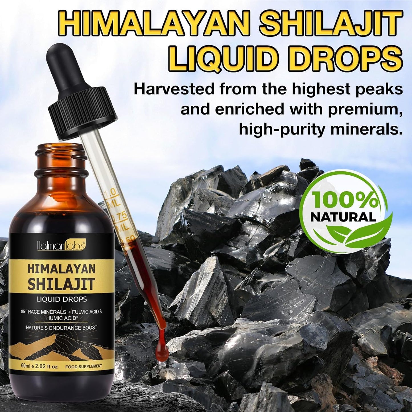 Organic Himalayan Shilajit Resin Drops - Liquid Gold Supplement, Rich in 85+ Trace Minerals for Men & Women, 2.02 Fl Oz (Pack of 2)