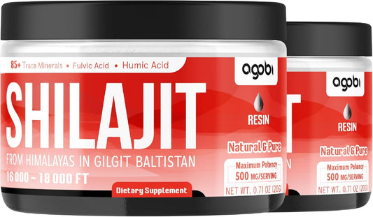 Organic Himalayan Shilajit Resin Supplement - 2 Packs, 20g Each - Rich in 85+ Trace Minerals, Fulvic Acid, Humic Acid - Boost Energy, Immune System, Brain Health