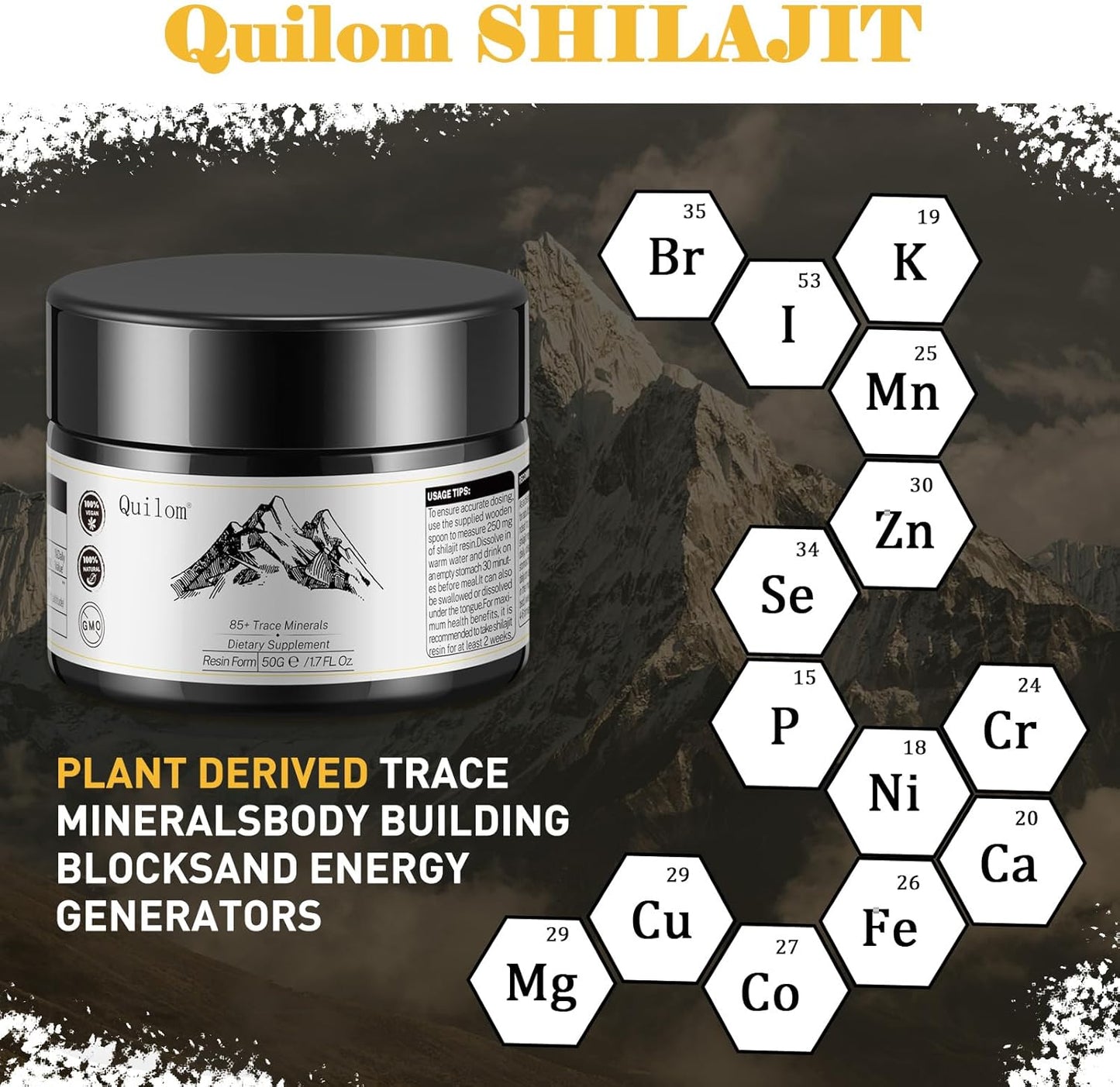 Organic Himalayan Shilajit Resin Supplement - Gold Grade 100% Pure Shilajit with Trace Minerals Complex - 50g