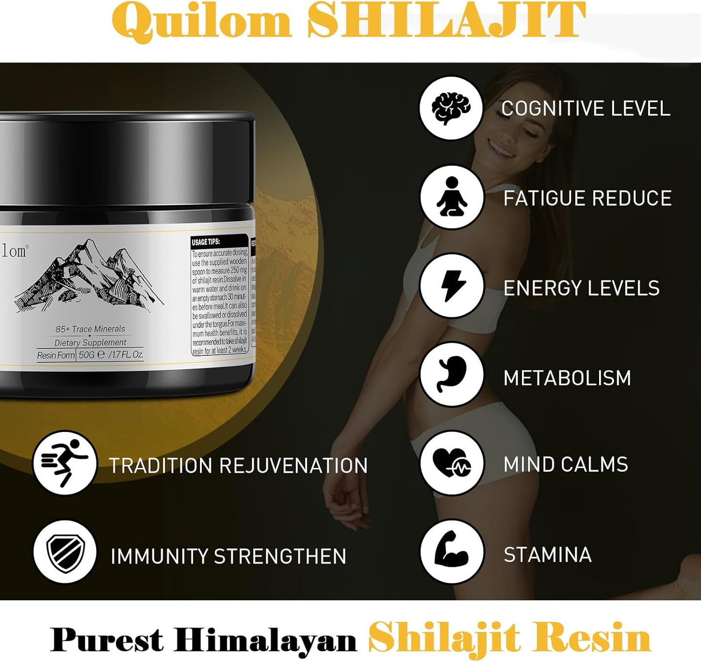 Organic Himalayan Shilajit Resin Supplement - Gold Grade 100% Pure Shilajit with Trace Minerals Complex - 50g