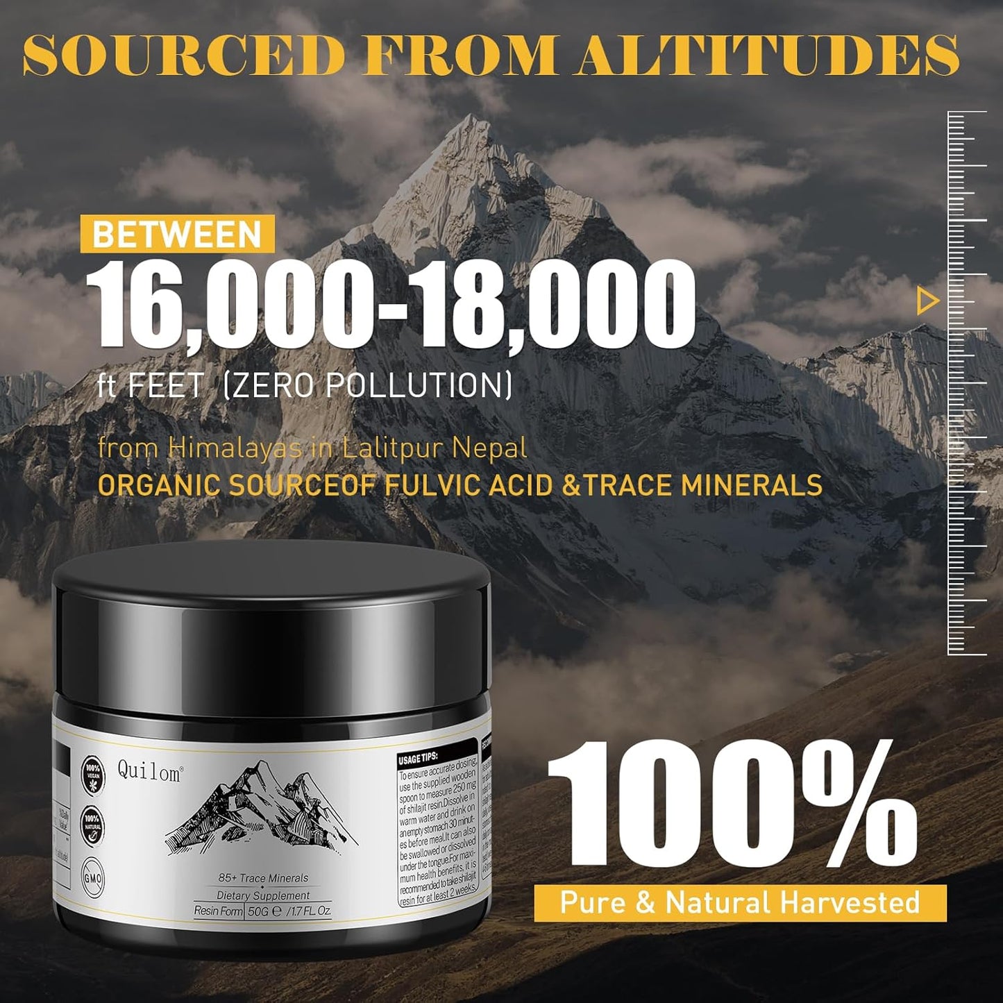 Organic Himalayan Shilajit Resin Supplement - Gold Grade 100% Pure Shilajit with Trace Minerals Complex - 50g