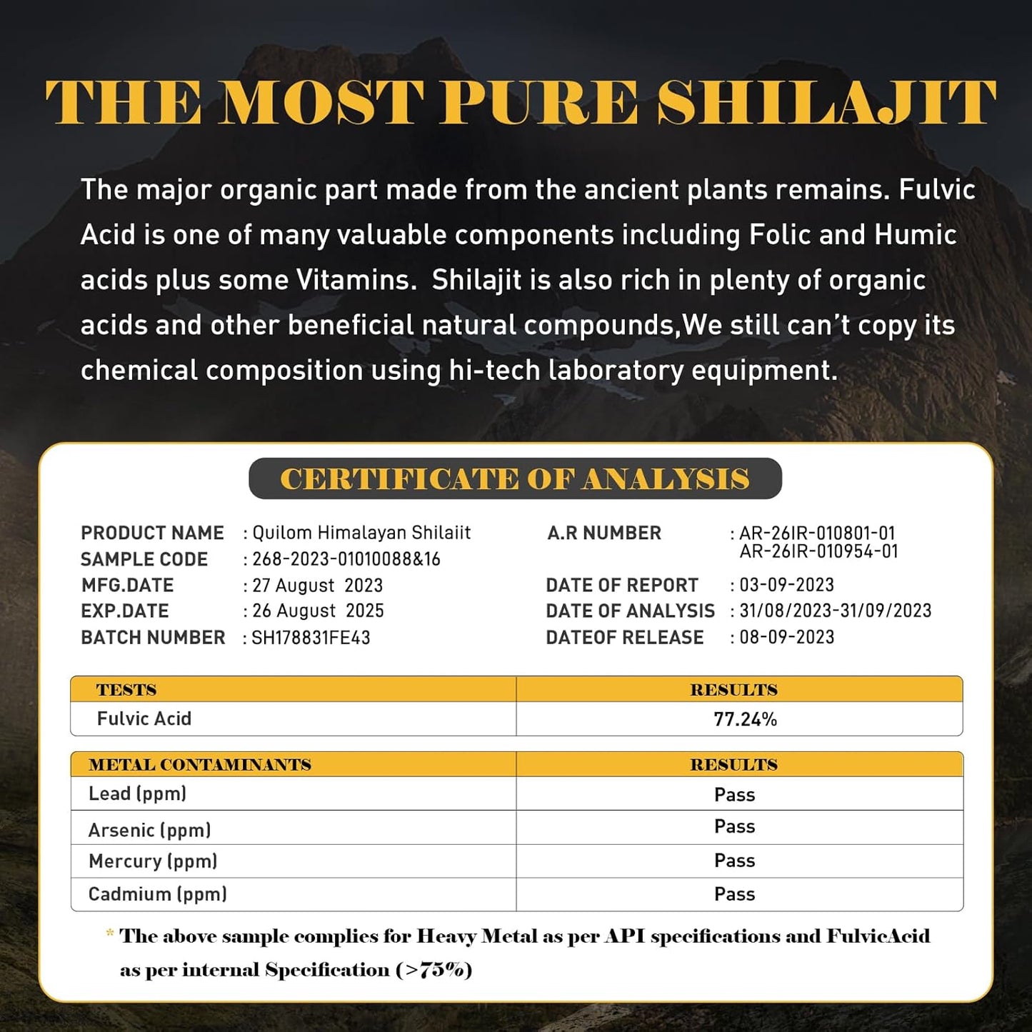 Organic Himalayan Shilajit Resin Supplement - Gold Grade 100% Pure Shilajit with Trace Minerals Complex - 50g