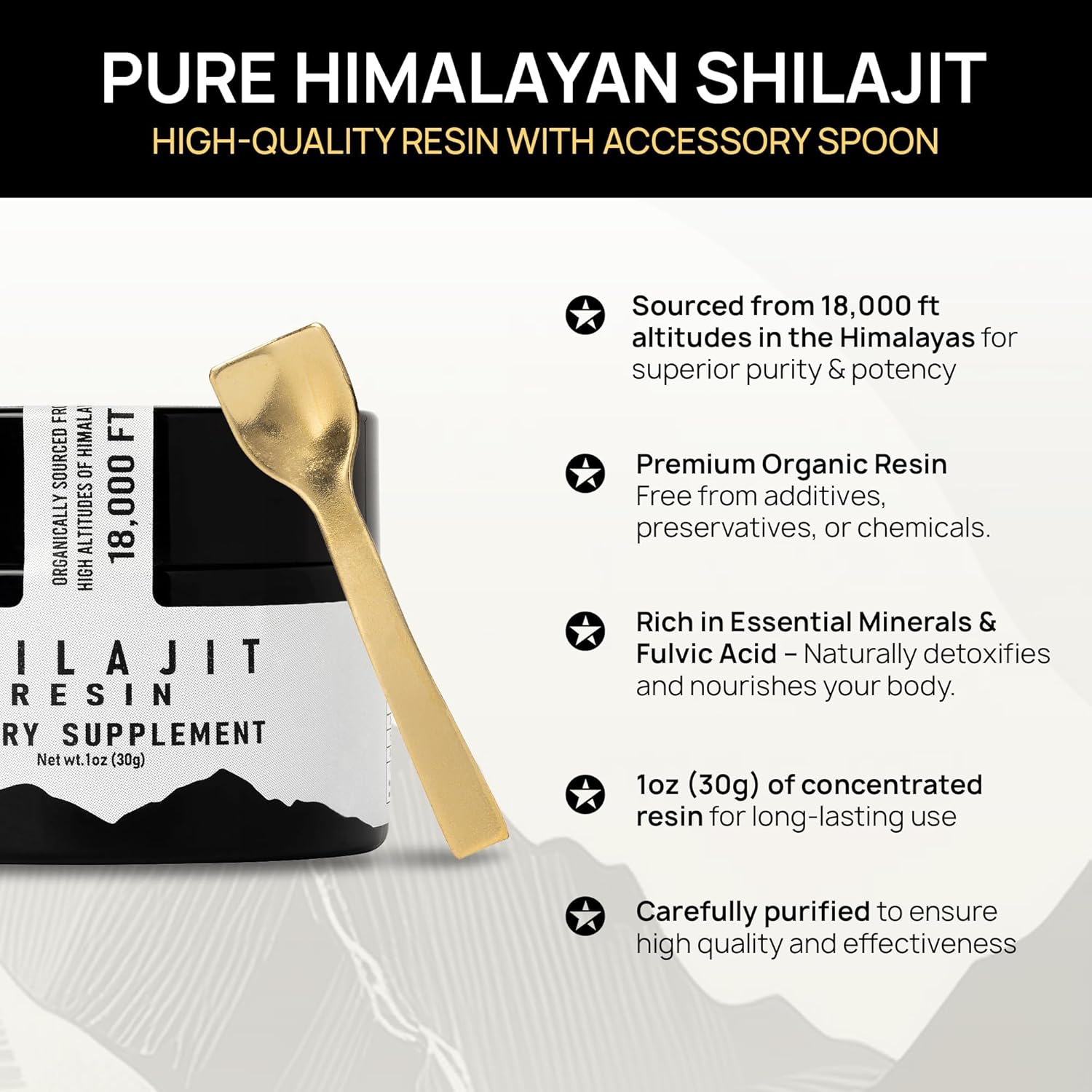 Organic Himalayan Shilajit Resin Supplement for Cognitive Health, Longevity & Vitality - Pure 1oz (30g) for Men and Women - High-Altitude Sourced