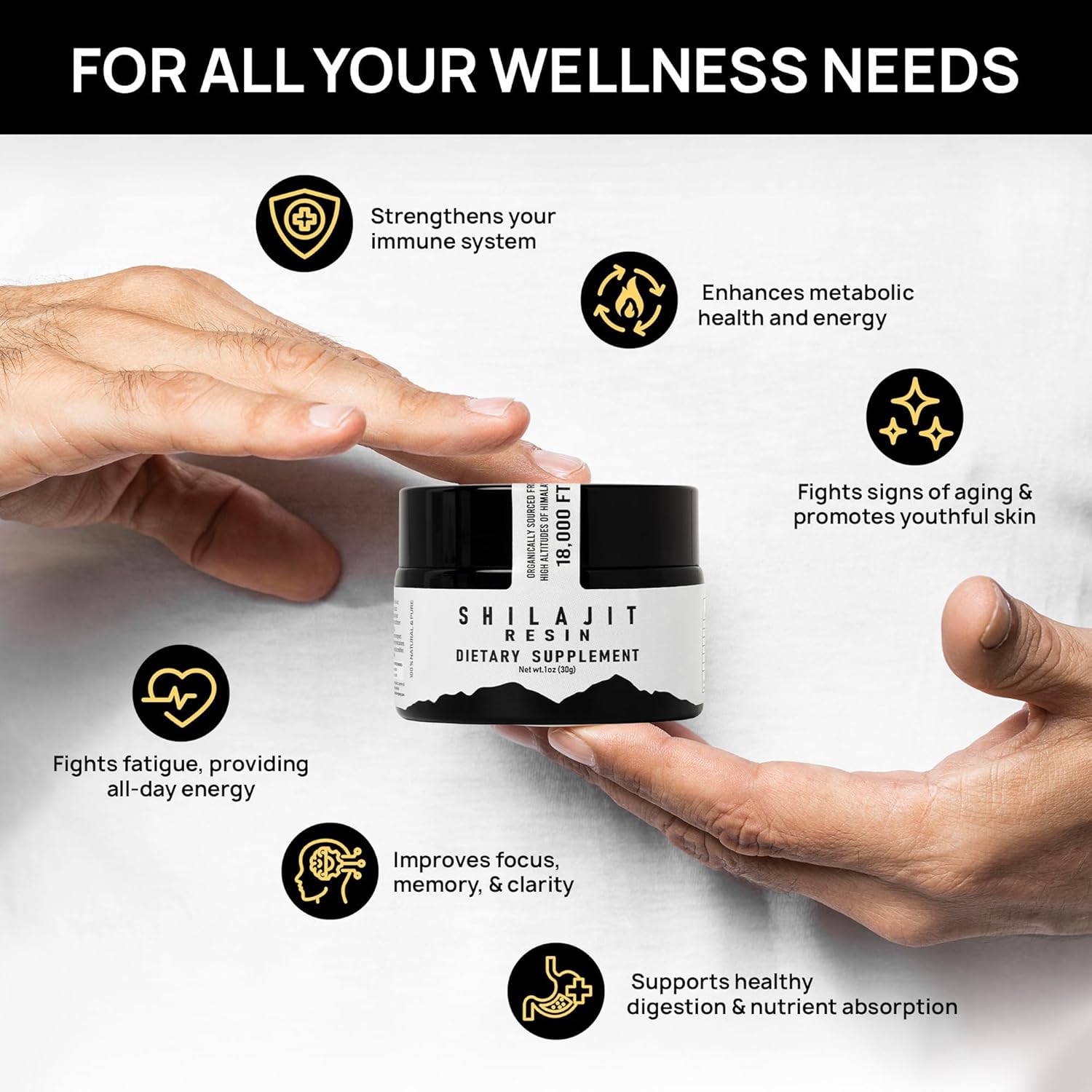 Organic Himalayan Shilajit Resin Supplement for Cognitive Health, Longevity & Vitality - Pure 1oz (30g) for Men and Women - High-Altitude Sourced