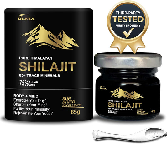 Organic Himalayan Shilajit Resin Supplement with 85+ Trace Minerals - 75% Fulvic Acid for Energy & Immune Support - 65g