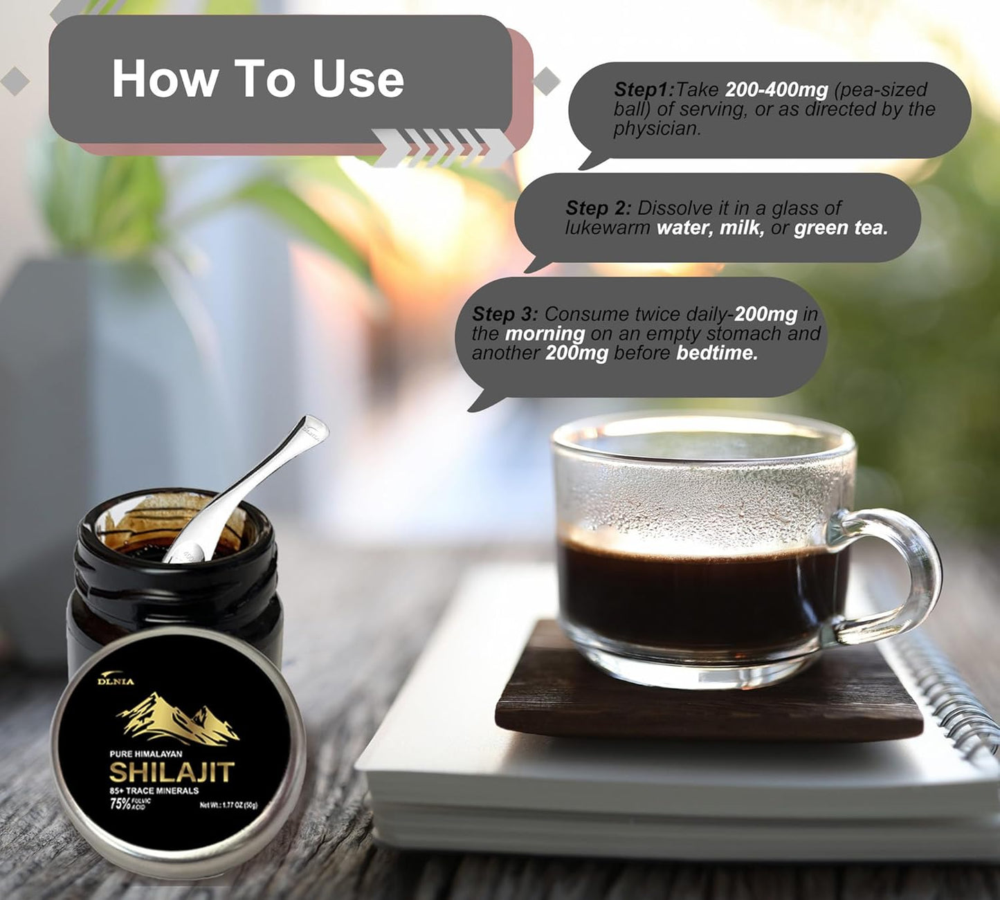 Organic Himalayan Shilajit Resin Supplement with 85+ Trace Minerals - 75% Fulvic Acid for Energy & Immune Support - 65g