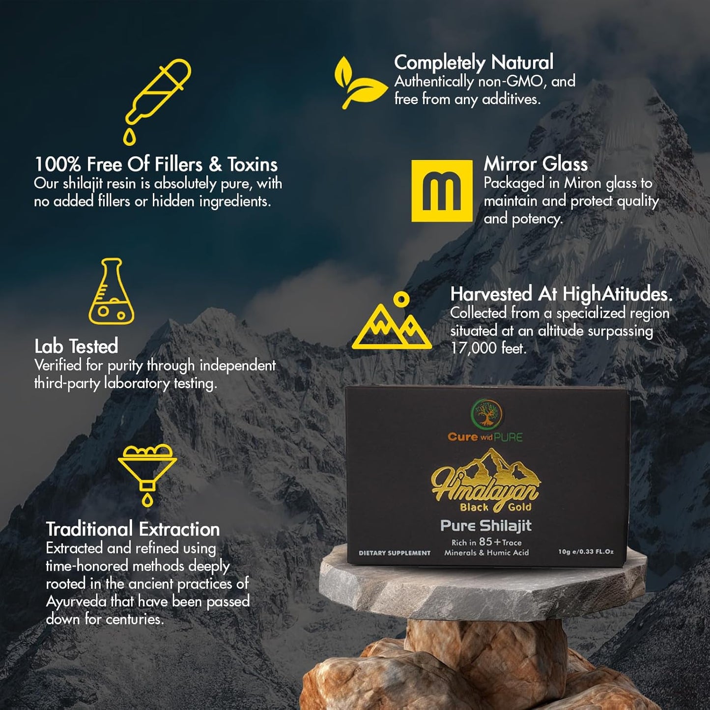 Organic Himalayan Shilajit Resin with 94.5% Fulvic Acid for Skin, Hair, Energy & Vitality - 10g USA Lab-Tested Pure Shilajit for Men & Women