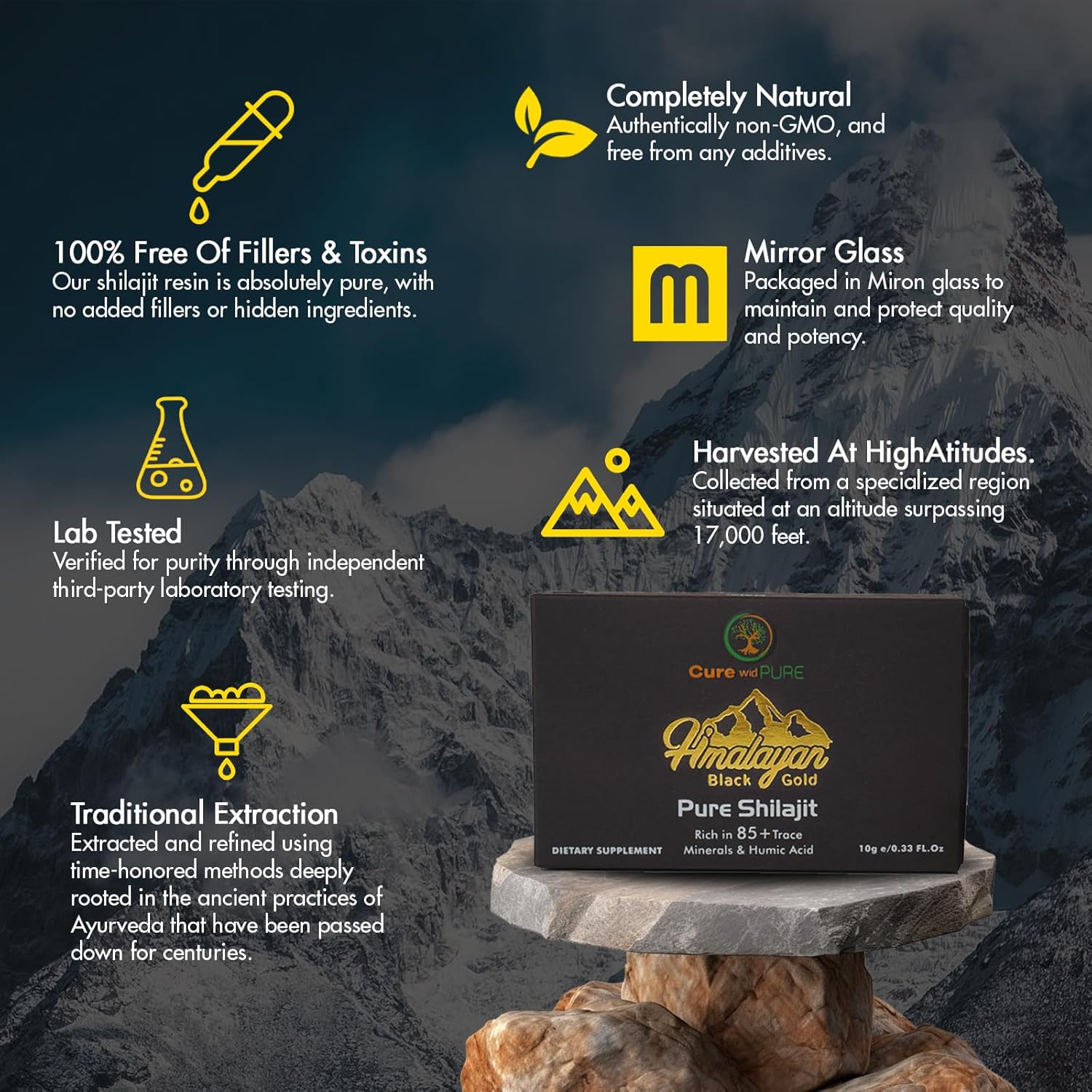 Organic Himalayan Shilajit Resin with 94.5% Fulvic Acid for Skin, Hair, Energy & Vitality - 10g USA Lab-Tested Pure Shilajit for Men & Women