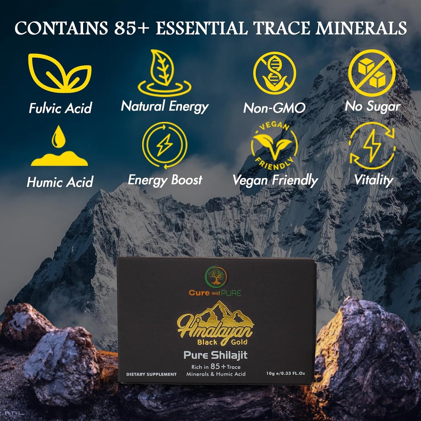 Organic Himalayan Shilajit Resin with 94.5% Fulvic Acid for Skin, Hair, Energy & Vitality - 10g USA Lab-Tested Pure Shilajit for Men & Women
