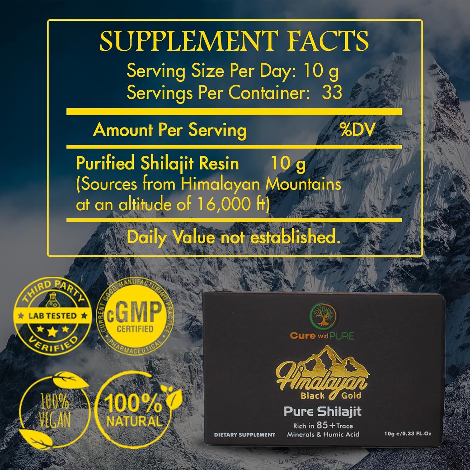 Organic Himalayan Shilajit Resin with 94.5% Fulvic Acid for Skin, Hair, Energy & Vitality - 10g USA Lab-Tested Pure Shilajit for Men & Women