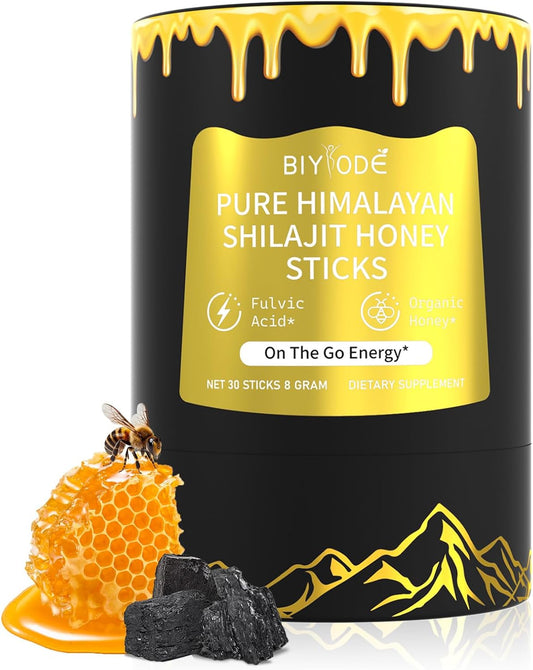 Organic Himalayan Shilajit Sticks with Honey and Saffron - Energy Boost, Immune Support - 30 Day Supply with 85+ Trace Minerals, 75%+ Fulvic Acid