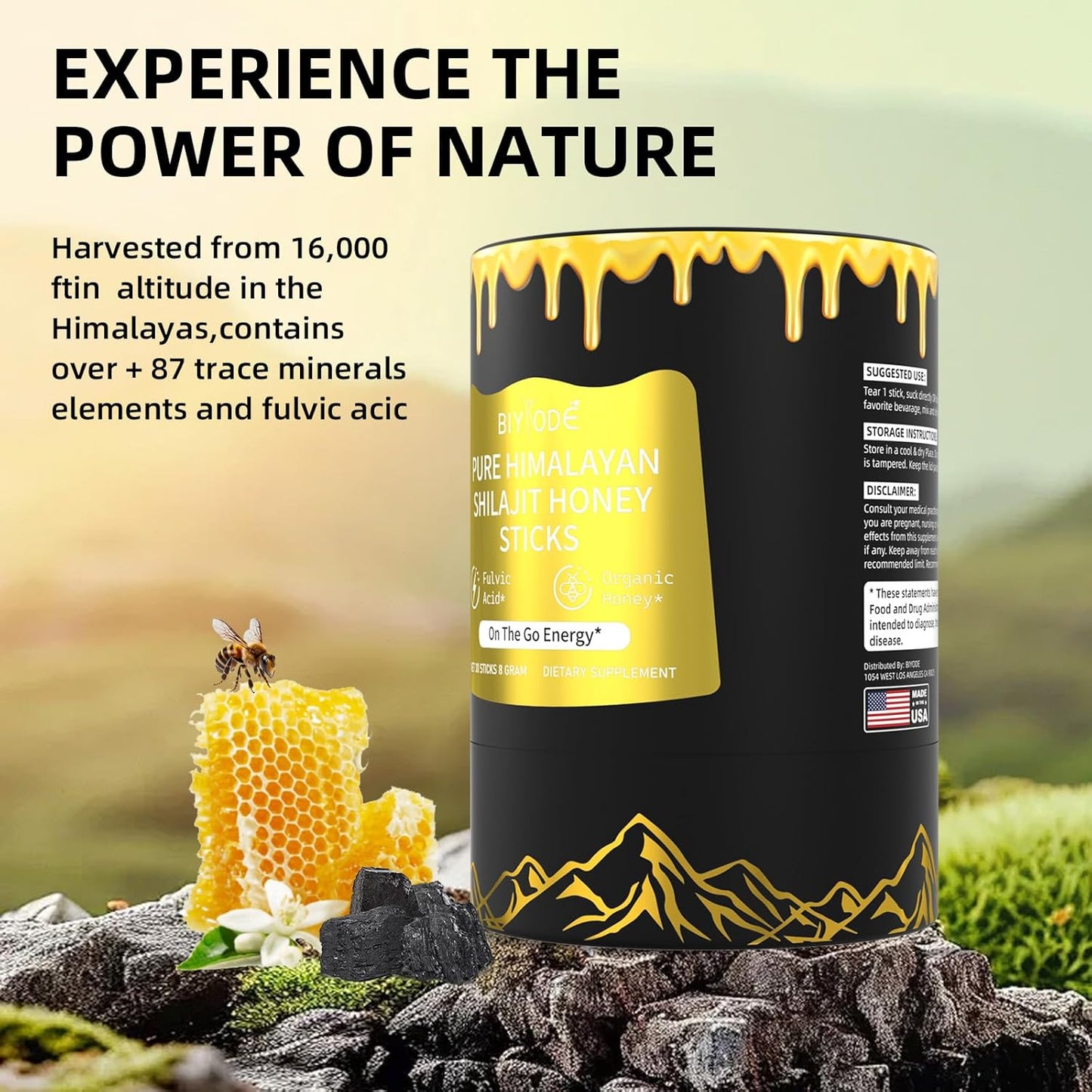 Organic Himalayan Shilajit Sticks with Honey and Saffron - Energy Boost, Immune Support - 30 Day Supply with 85+ Trace Minerals, 75%+ Fulvic Acid