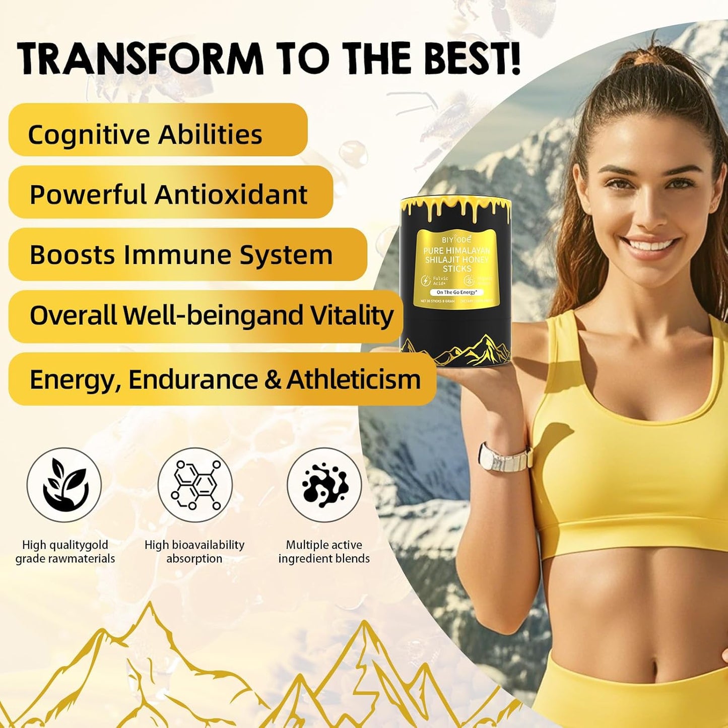 Organic Himalayan Shilajit Sticks with Honey and Saffron - Energy Boost, Immune Support - 30 Day Supply with 85+ Trace Minerals, 75%+ Fulvic Acid