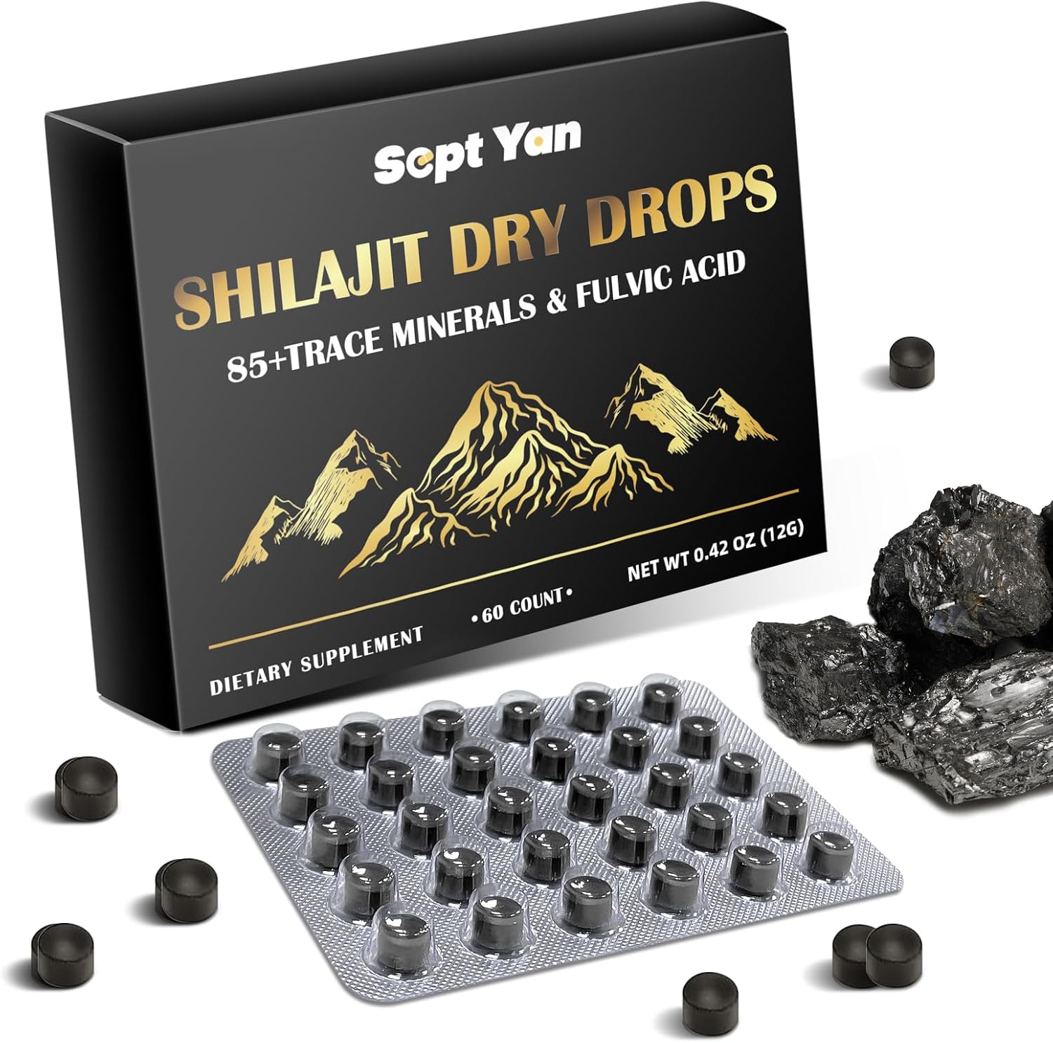 Organic Himalayan Shilajit Tablets - 60 Tablets, 200mg Each - Boost Energy, Immunity, Brain Support - 85+ Trace Minerals & Fulvic Acid, Men Women Supplement