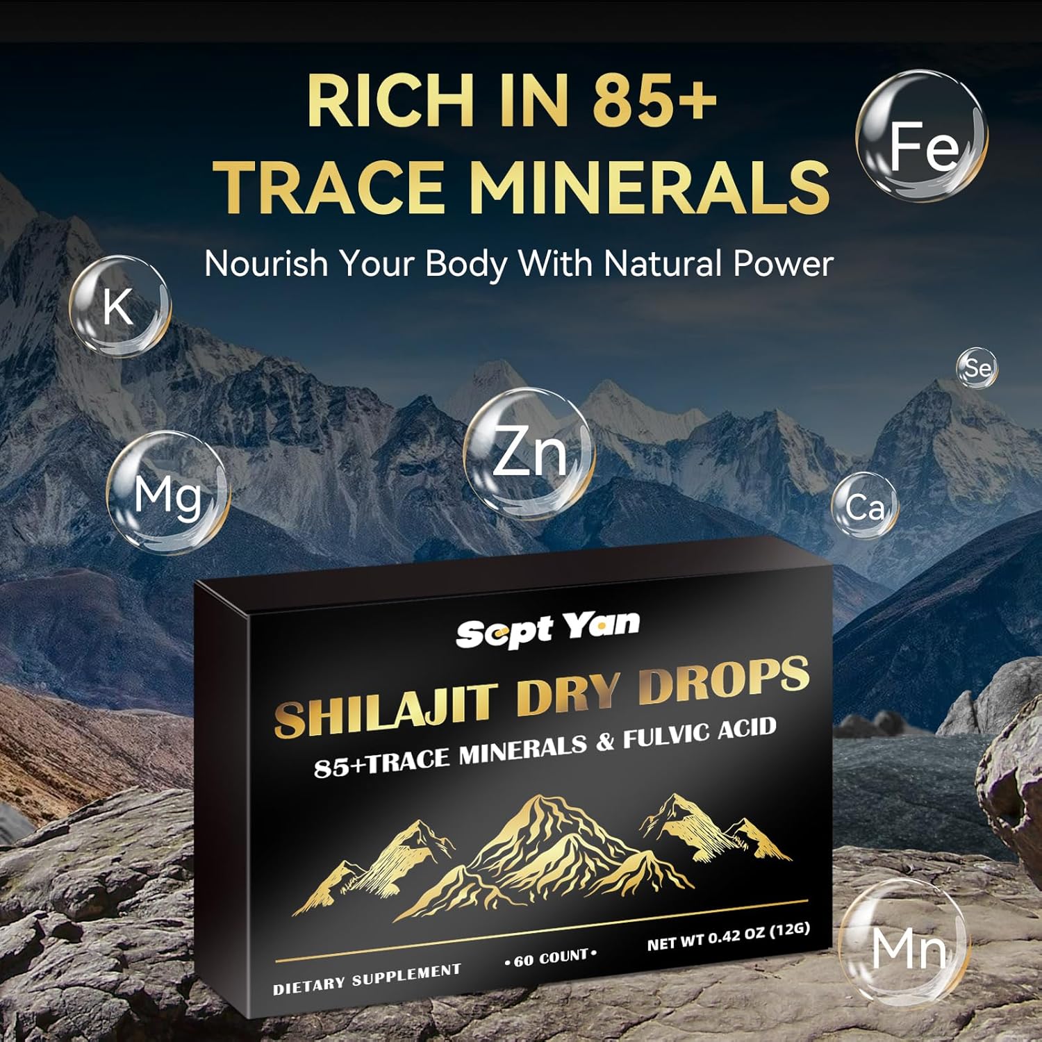 Organic Himalayan Shilajit Tablets - 60 Tablets, 200mg Each - Boost Energy, Immunity, Brain Support - 85+ Trace Minerals & Fulvic Acid, Men Women Supplement