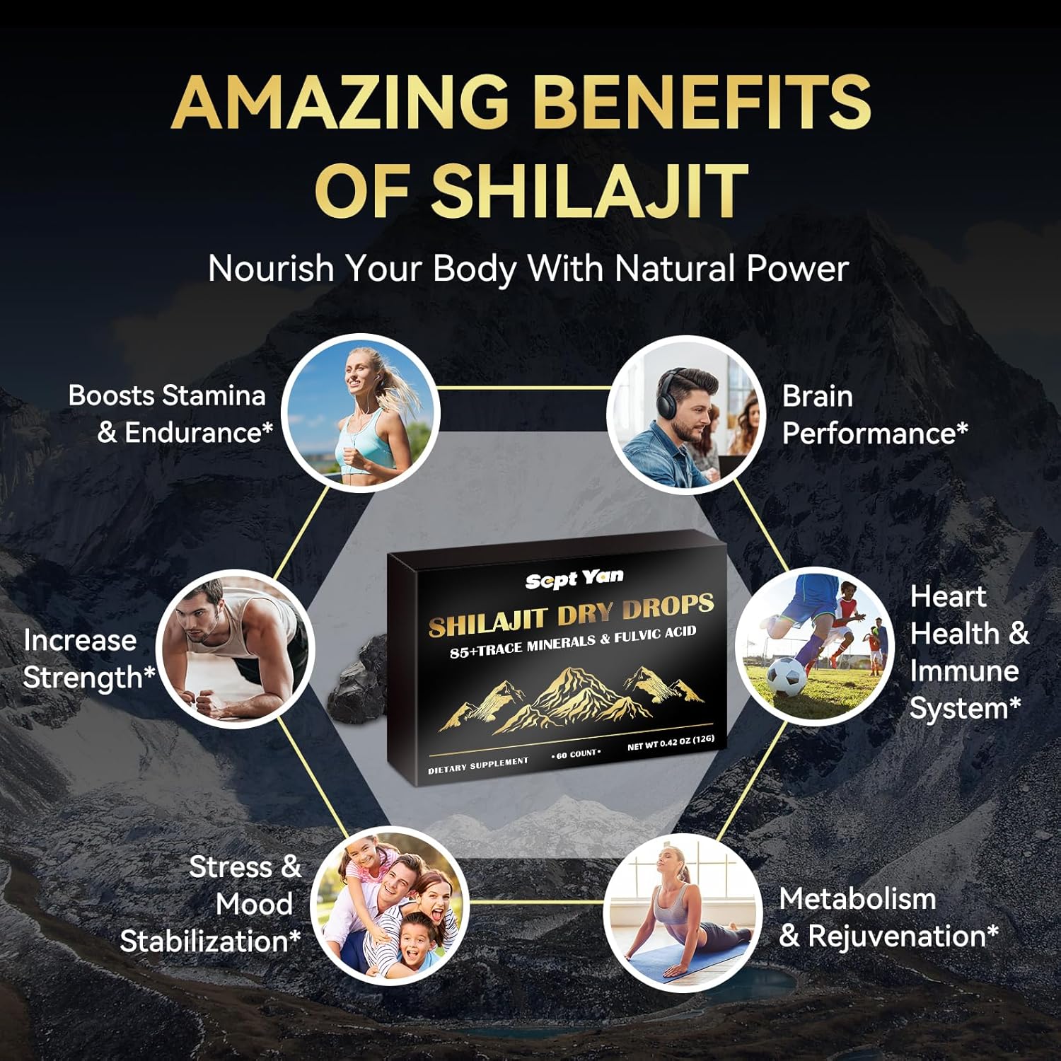 Organic Himalayan Shilajit Tablets - 60 Tablets, 200mg Each - Boost Energy, Immunity, Brain Support - 85+ Trace Minerals & Fulvic Acid, Men Women Supplement