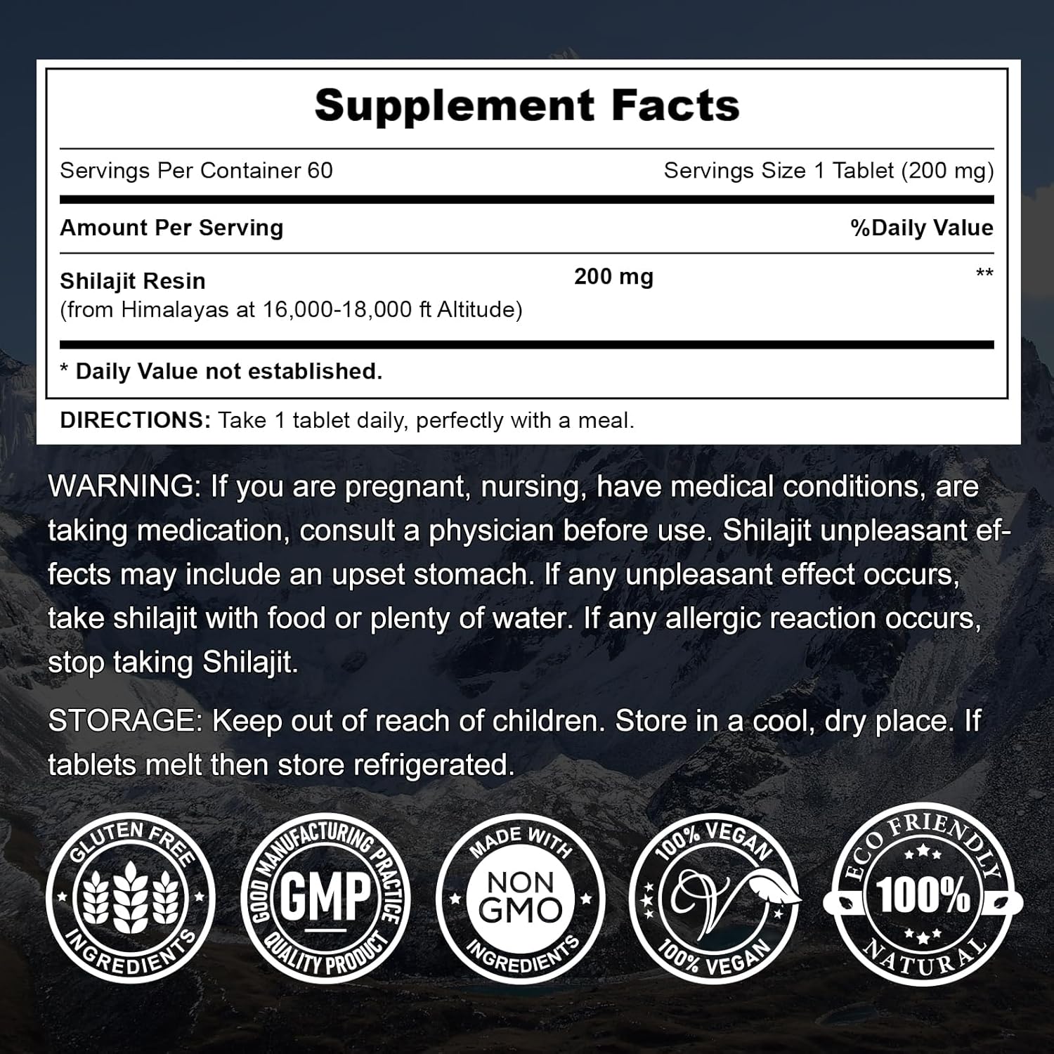 Organic Himalayan Shilajit Tablets - 60 Tablets, 200mg Each - Boost Energy, Immunity, Brain Support - 85+ Trace Minerals & Fulvic Acid, Men Women Supplement