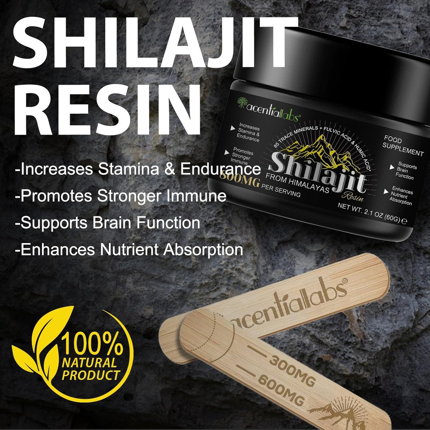 Organic Himalayan Shilajit with 85+ Minerals and Humic Acid - Boosts Metabolism & Fights Fatigue - Immune Support - 2.1 OZ (4 Months Supply)