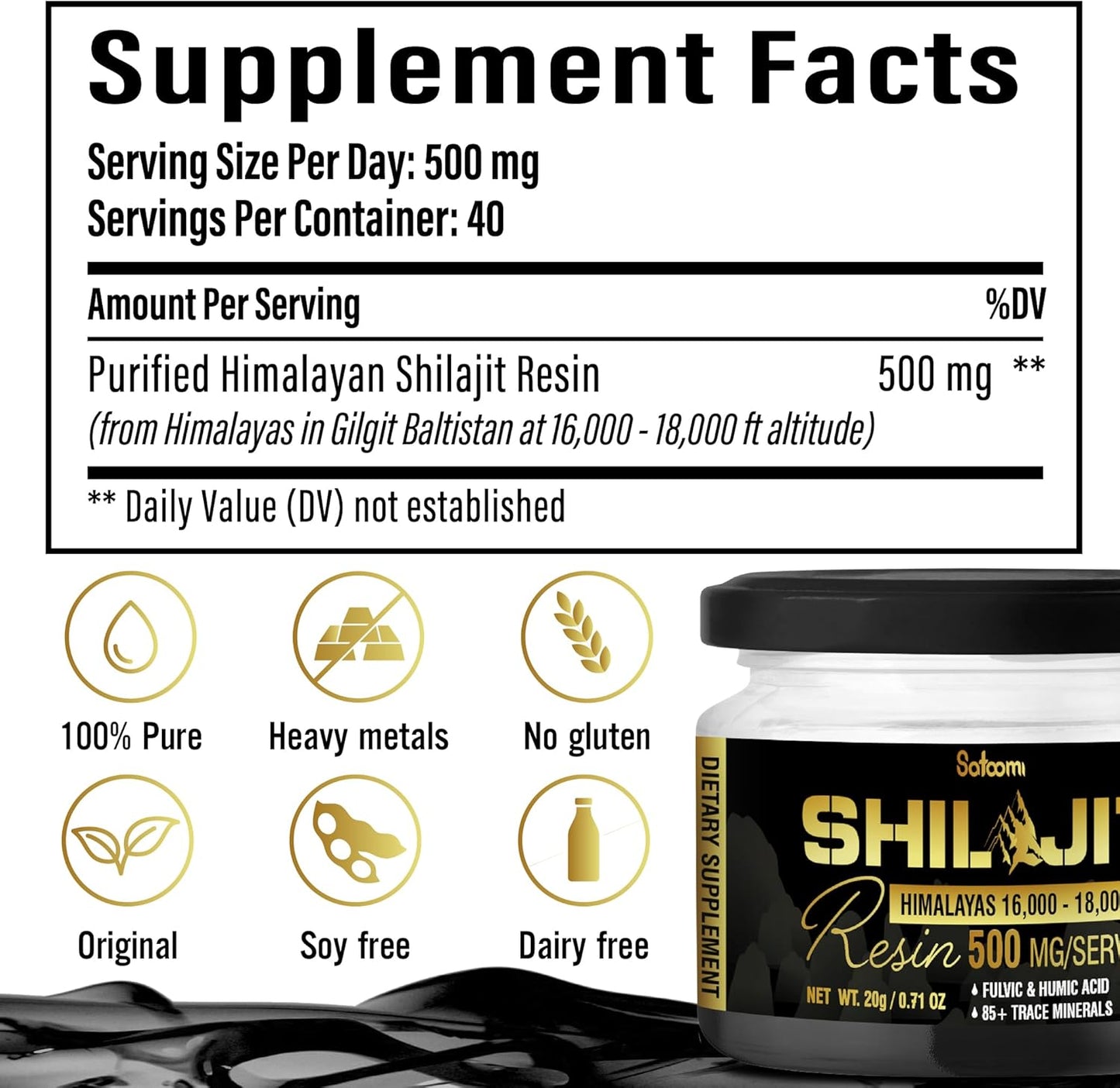 Organic Himalayan Shilajit with Fulvic Acid & 85+ Trace Minerals - Energy, Immune, Cognitive Support - 2 Packs 20g (80 Servings)