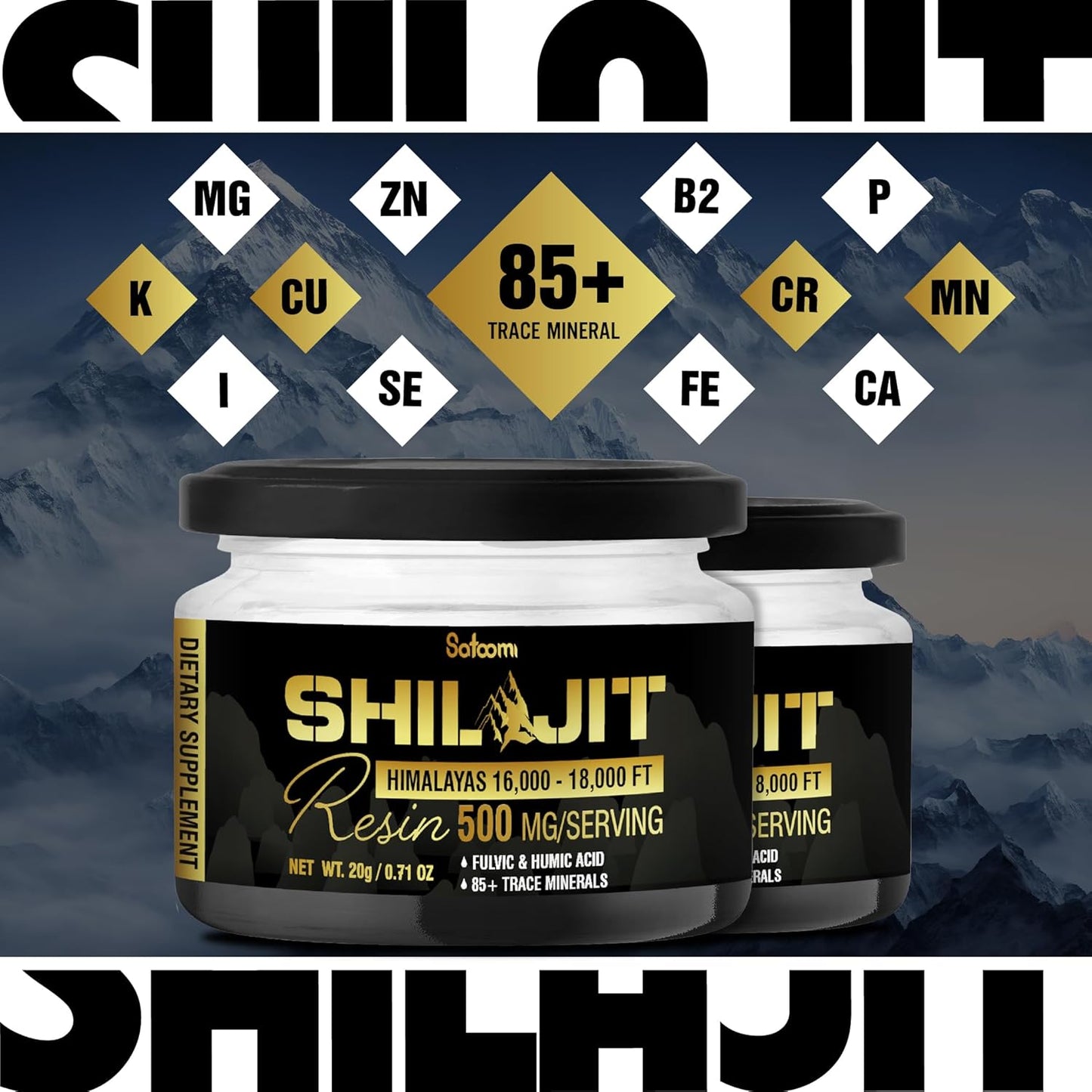 Organic Himalayan Shilajit with Fulvic Acid & 85+ Trace Minerals - Energy, Immune, Cognitive Support - 2 Packs 20g (80 Servings)