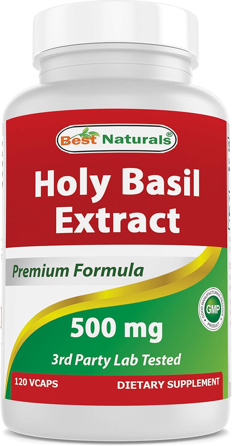 Organic Holy Basil Stress Relief Capsules - 500 mg, 120 Veggie Caps - Natural Anxiety & Mood Support