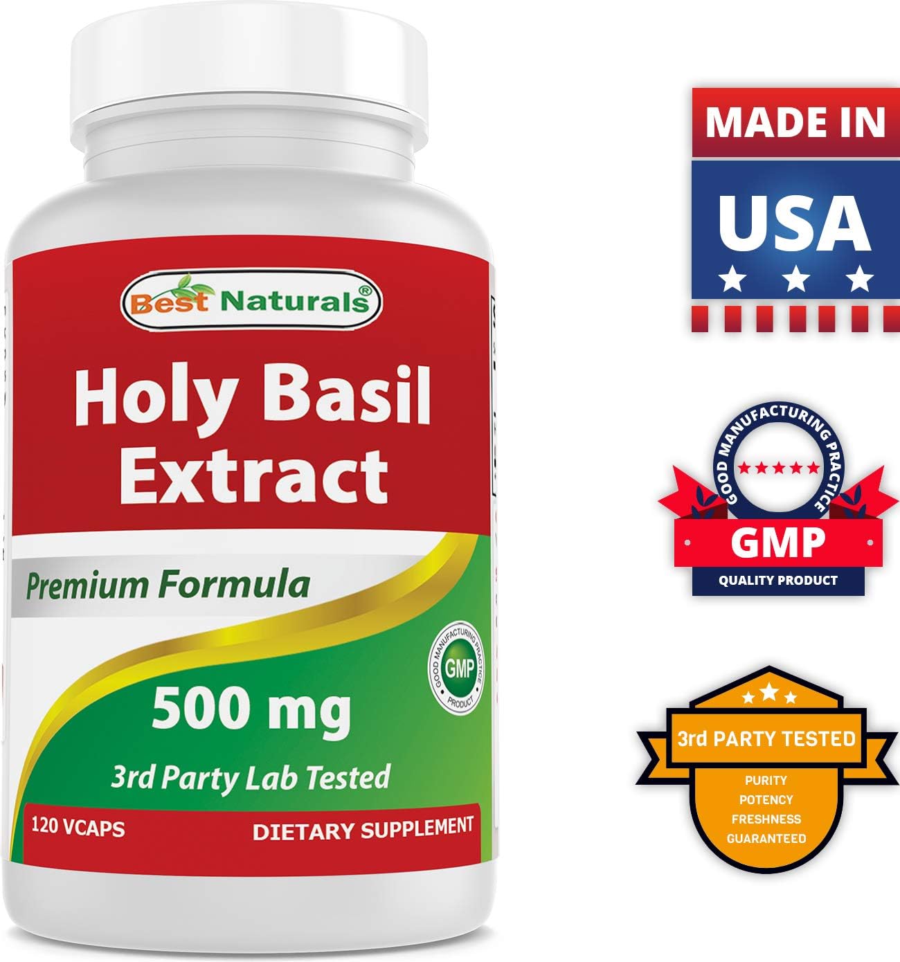 Organic Holy Basil Stress Relief Capsules - 500 mg, 120 Veggie Caps - Natural Anxiety & Mood Support
