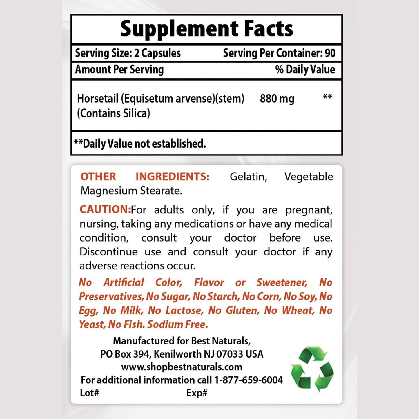 Organic Horsetail 440mg and Ashwagandha Extract 500mg Capsules - Herbal Supplement for Hair and Skin Support