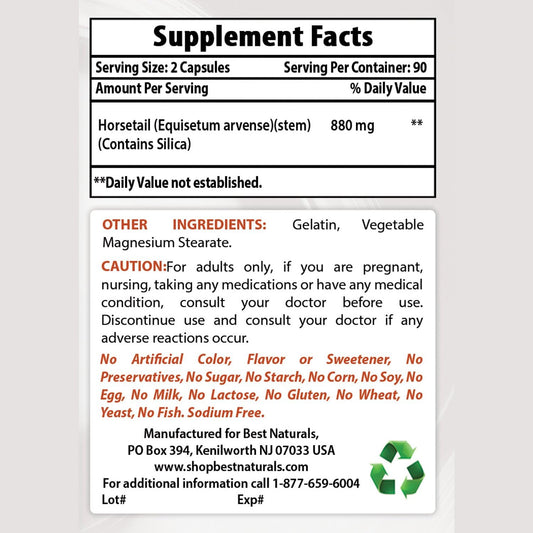 Organic Horsetail 440mg and Ashwagandha Extract 500mg Capsules - Herbal Supplement for Hair and Skin Support