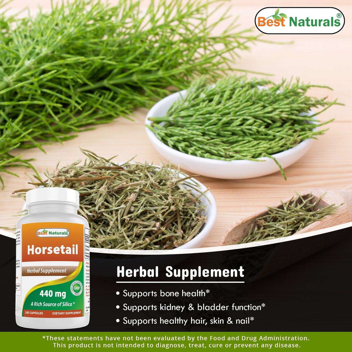 Organic Horsetail 440mg and Ashwagandha Extract 500mg Capsules - Herbal Supplement for Hair and Skin Support