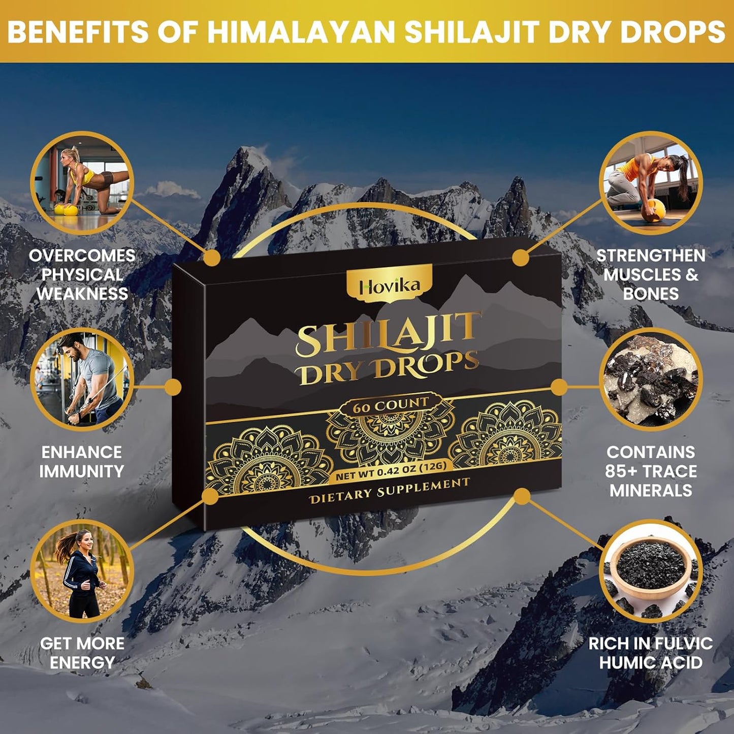 Organic Hovika Himalayan Shilajit Resin Tablets - 100% Pure with 85+ Trace Minerals & Fulvic Acid for Metabolism, Brain Boost, Energy & Immune Support