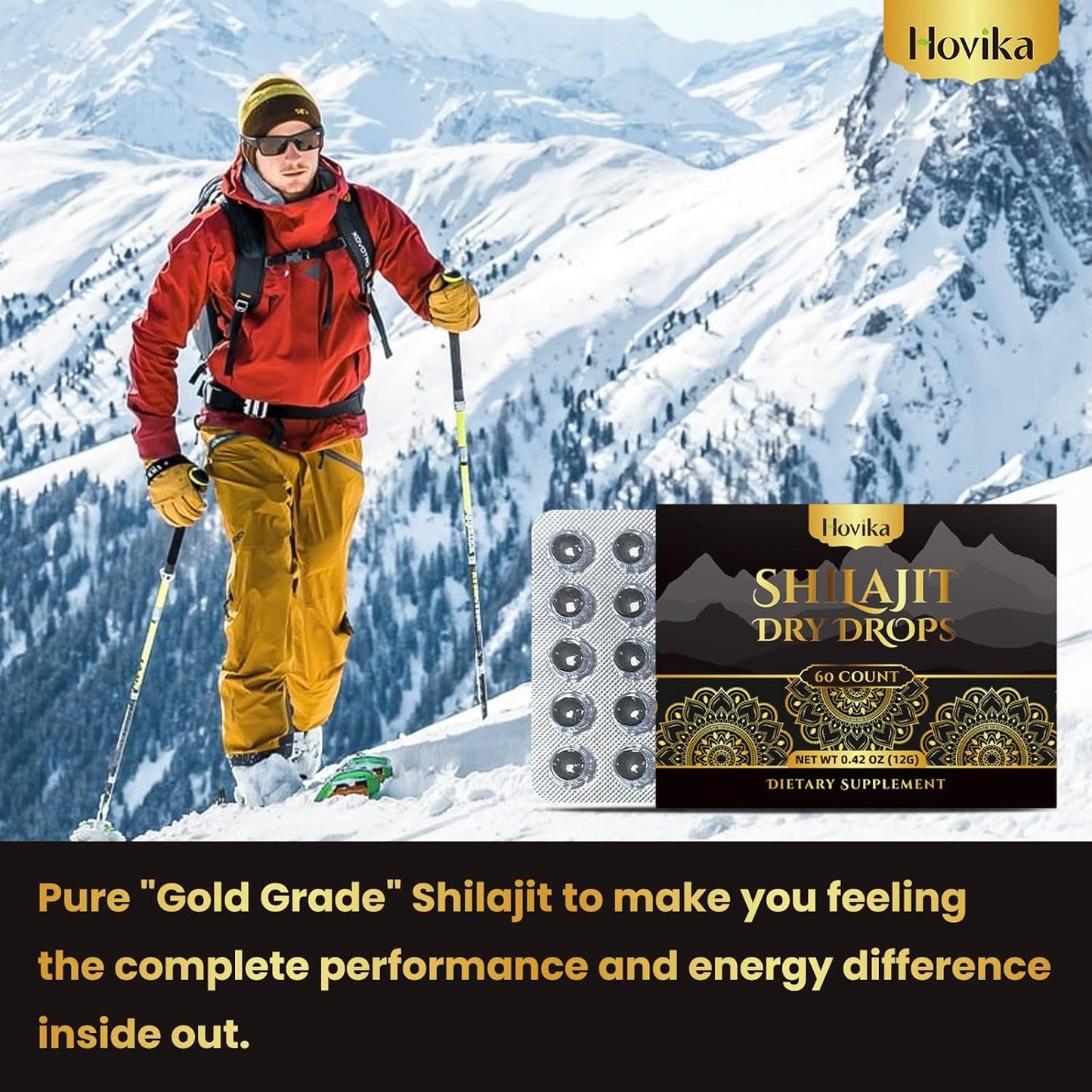 Organic Hovika Himalayan Shilajit Resin Tablets - 100% Pure with 85+ Trace Minerals & Fulvic Acid for Metabolism, Brain Boost, Energy & Immune Support