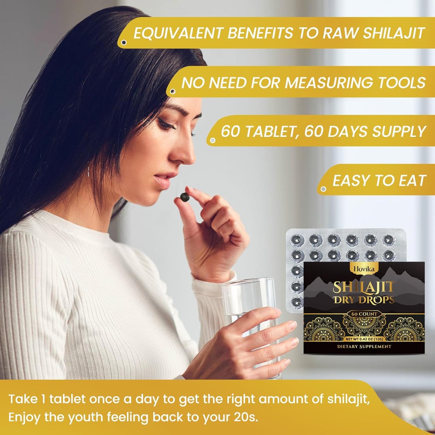 Organic Hovika Himalayan Shilajit Resin Tablets - 100% Pure with 85+ Trace Minerals & Fulvic Acid for Metabolism, Brain Boost, Energy & Immune Support