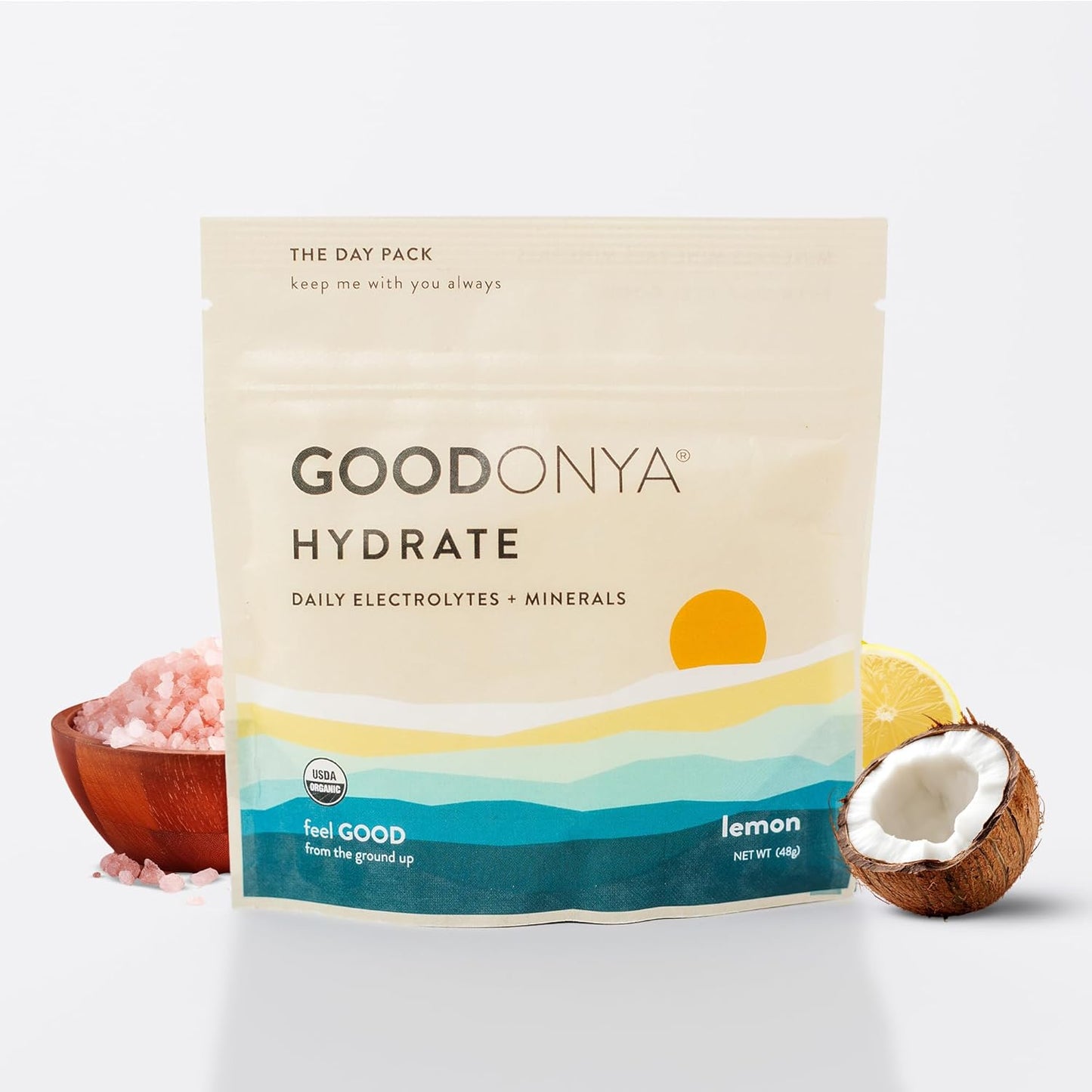 Organic Hydration Electrolyte Powder with Lemon, Coconut Water, Magnesium, and Himalayan Pink Salt - USDA Organic, Plant-Based, Low Sugar, No Artificial Flavors - 6 Servings