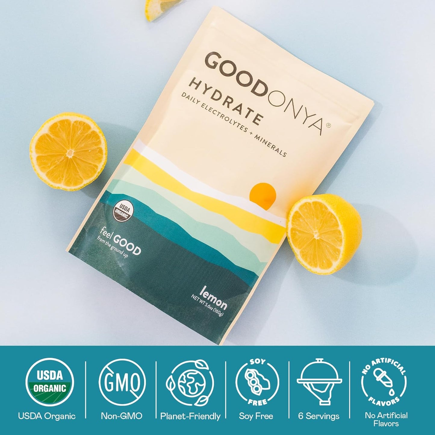 Organic Hydration Electrolyte Powder with Lemon & Coconut Water - 1g Sugar, USDA Organic & Plant-Based - 42 Servings