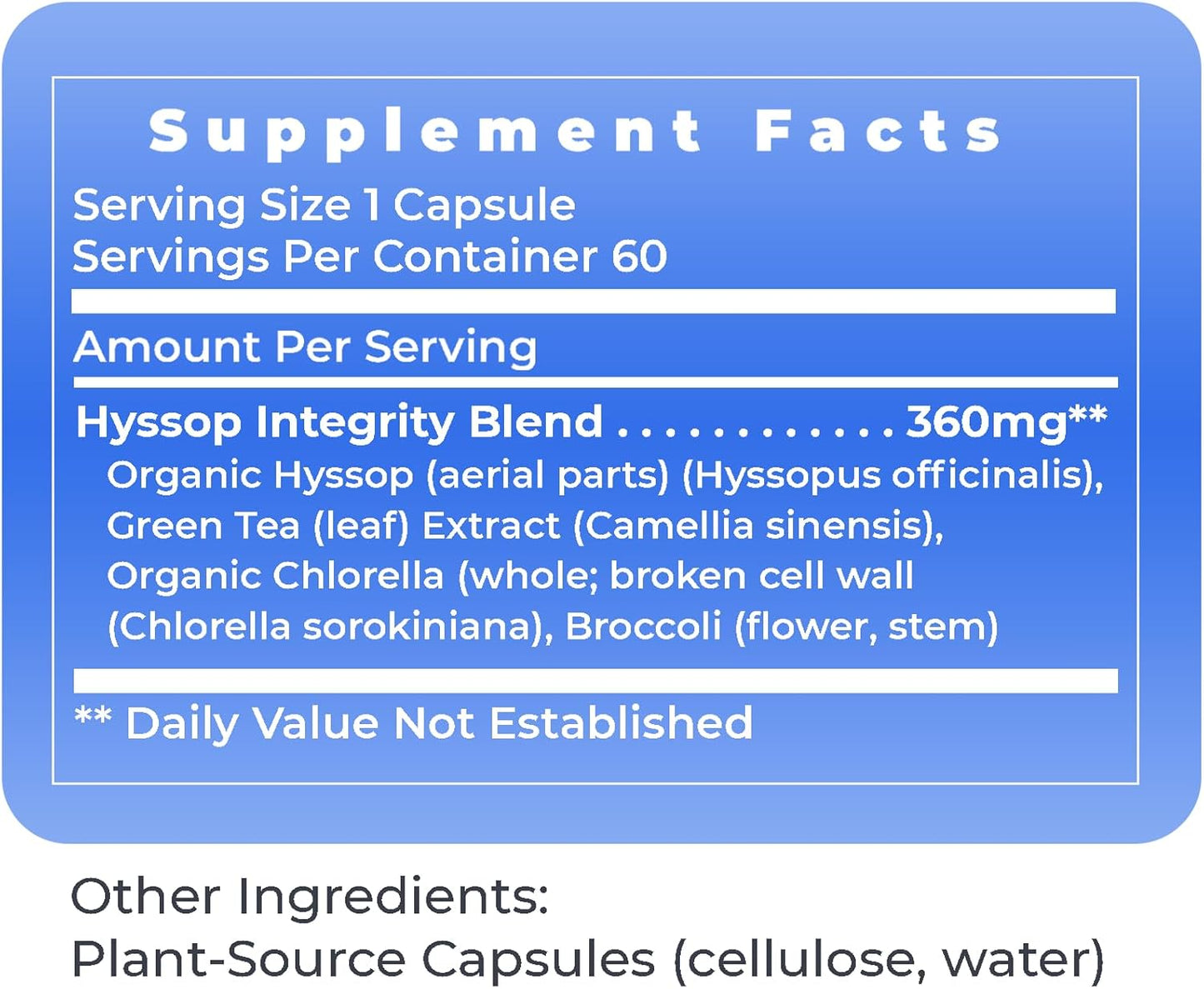 Organic Hyssinol Capsules with Hyssop Herb and Green Tea - Antioxidant Support Dietary Supplement - 60 Vegetarian Capsules