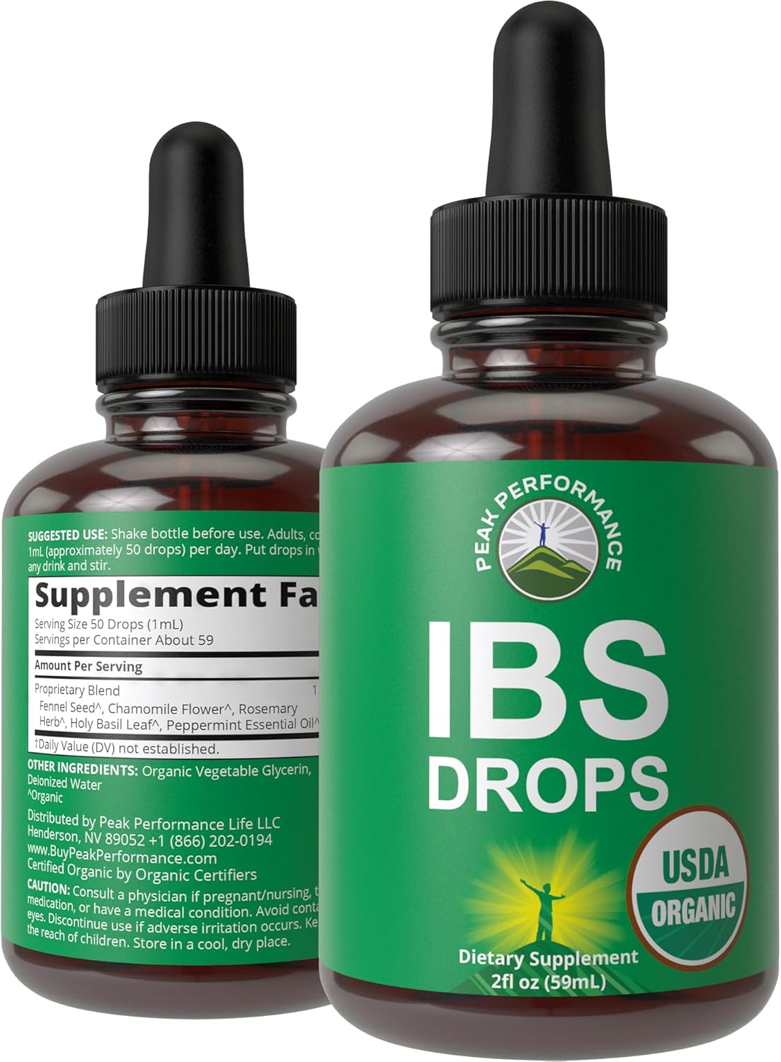 Organic IBS Relief Liquid Drops with 5 Organic Ingredients for Digestive Health and Peak Performance