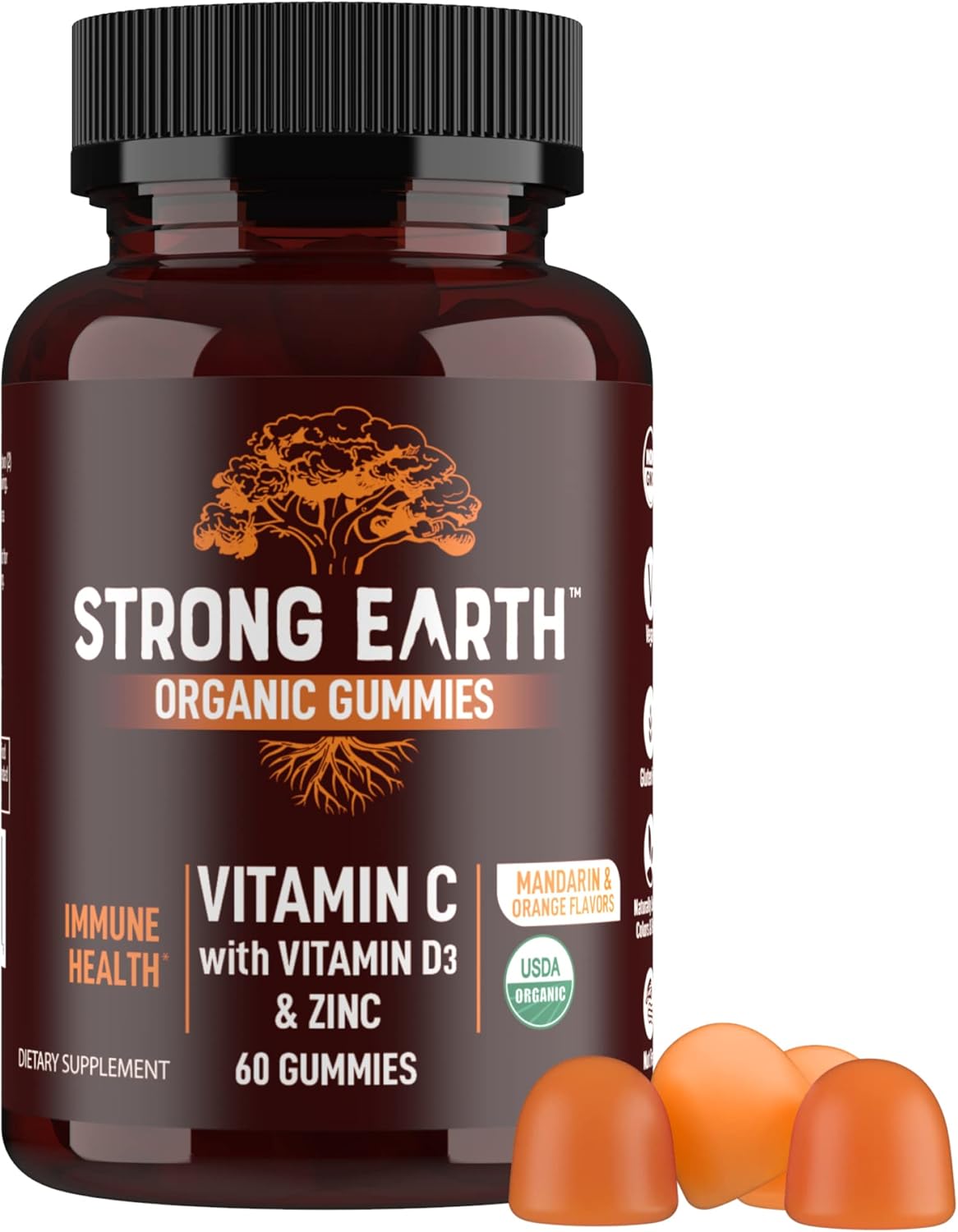 Organic Immune Health Gummies with Vitamin C, D3, Zinc - Multivitamin Support (60 Count)