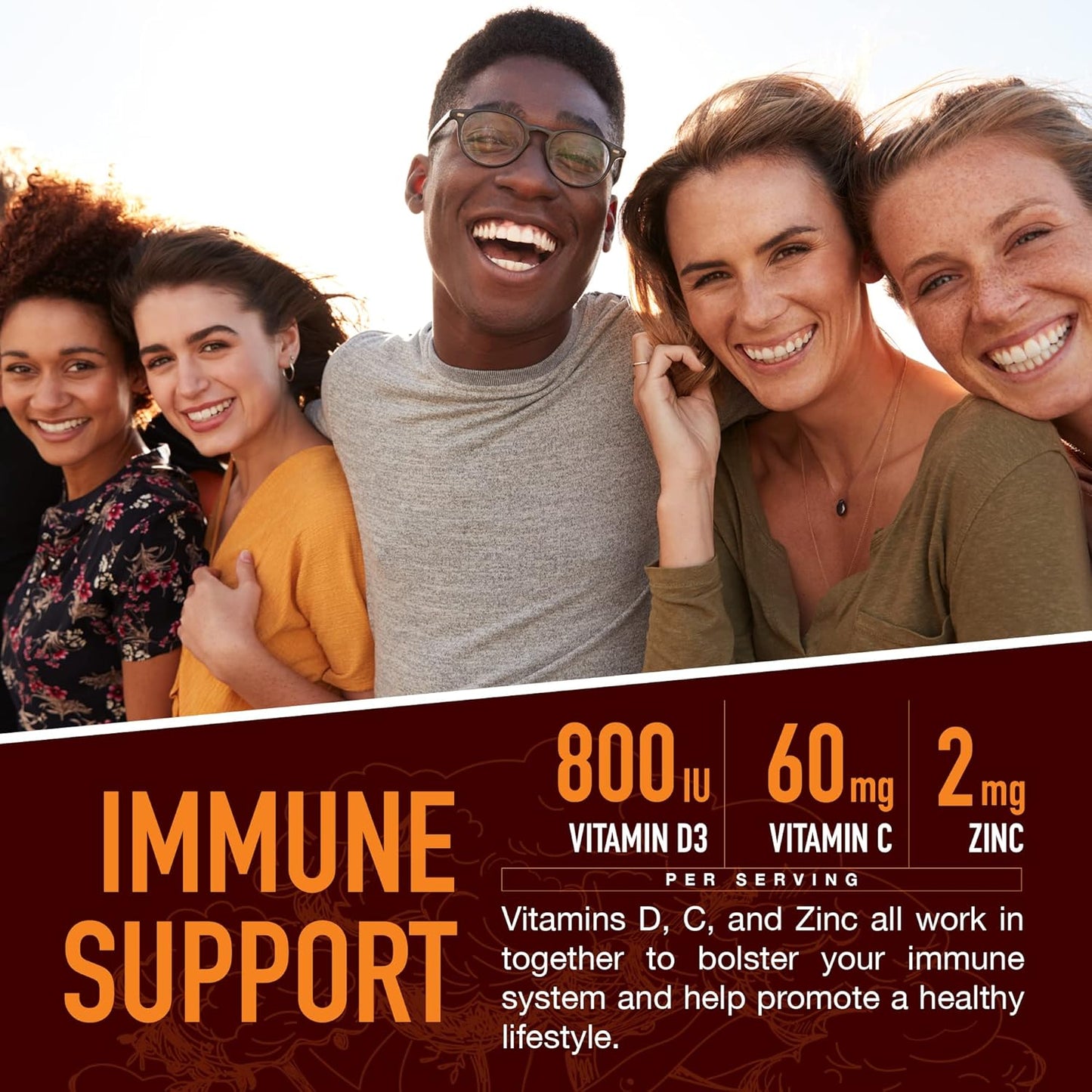 Organic Immune Health Gummies with Vitamin C, D3, Zinc - Multivitamin Support (60 Count)