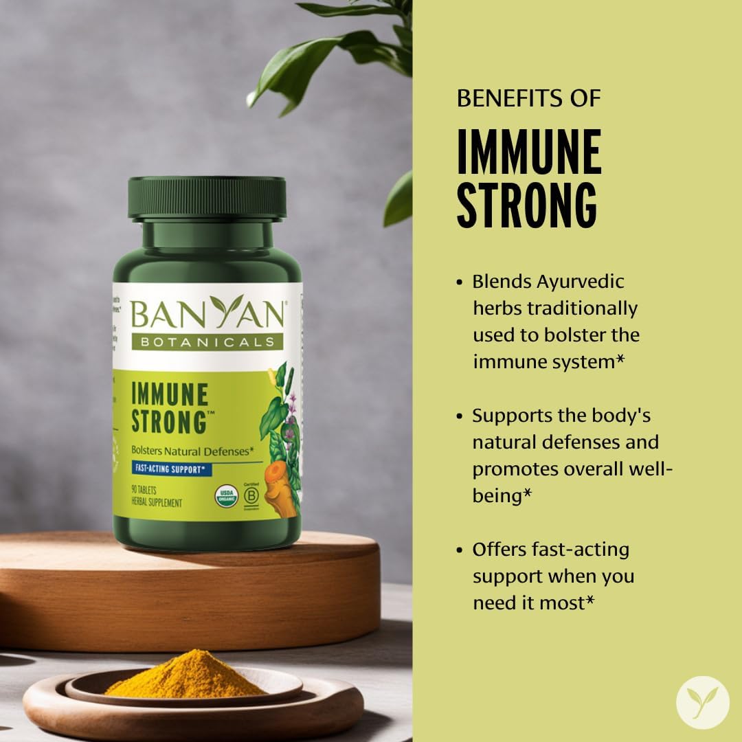 Organic Immune Strong Supplement with Turmeric & Tulsi - Ayurvedic Formula for Natural Defense - 90 Tablets - Vegan & Non-GMO