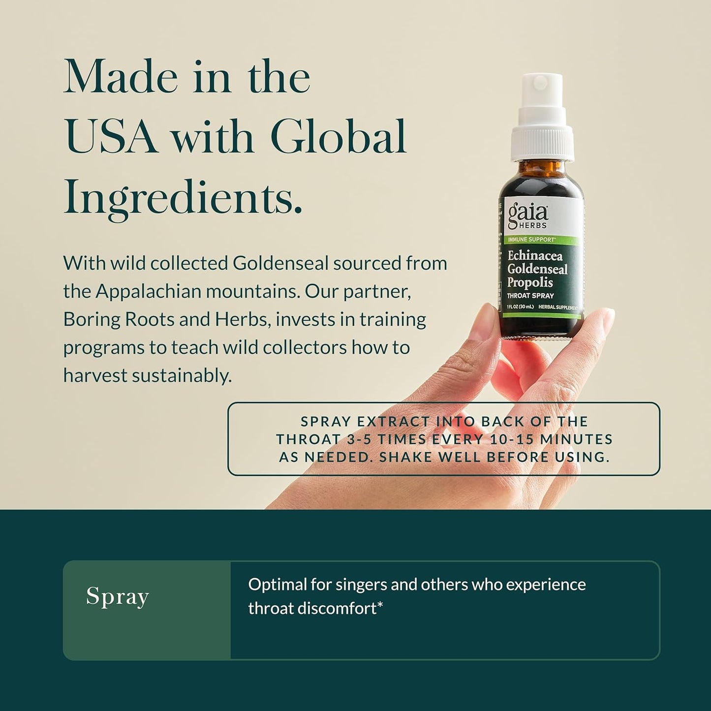 Organic Immune Support Throat Spray with Echinacea, Goldenseal, Propolis - 1 Fl Oz Bottle - Gaia Herbs