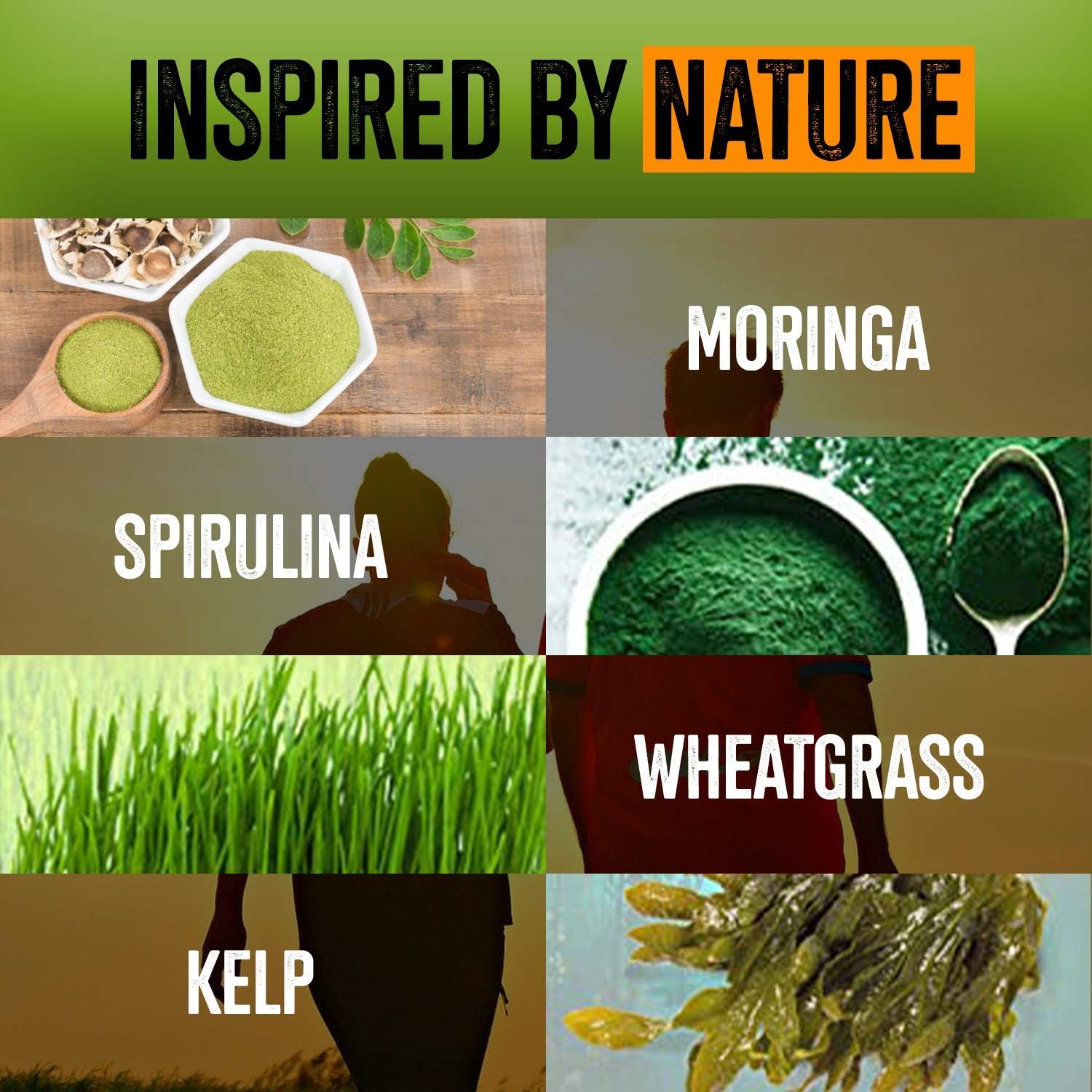 Organic Immune System Booster Energy Pills with Moringa, Spirulina, Wheatgrass, and Kelp - 90 Count Bottle by NutreeVit