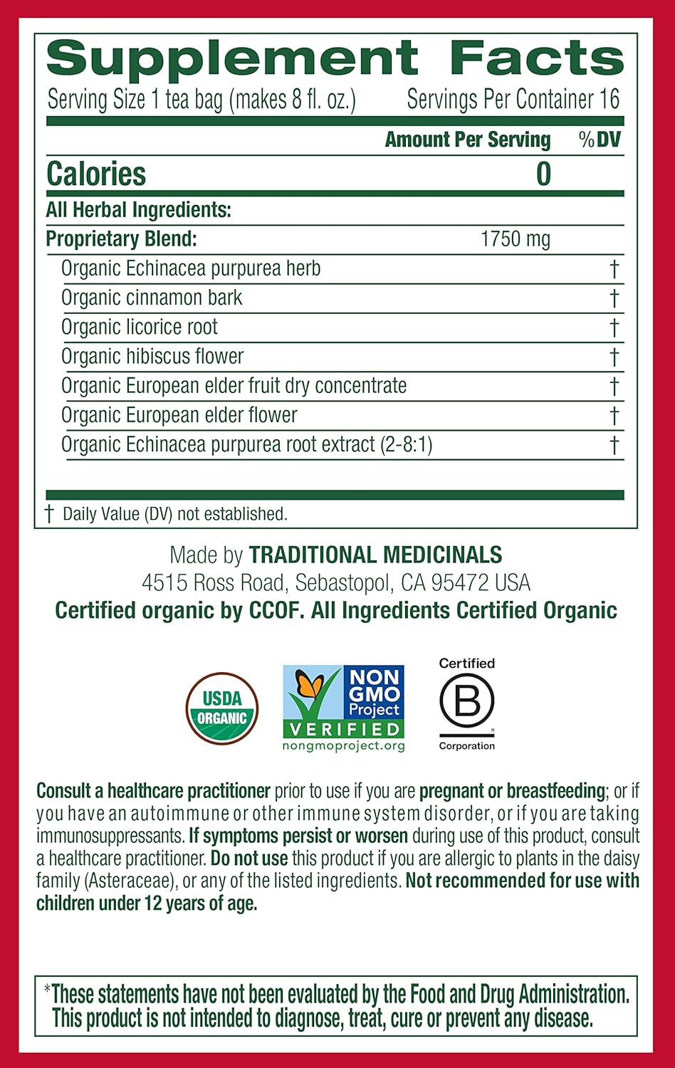 Organic Immune Zoom Echinacea Elderberry Tea, 32 Tea Bags