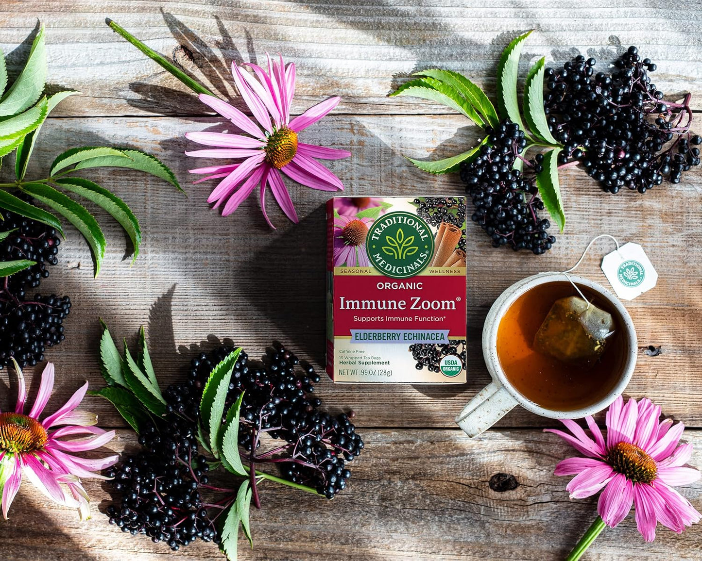 Organic Immune Zoom Echinacea Elderberry Tea, 32 Tea Bags