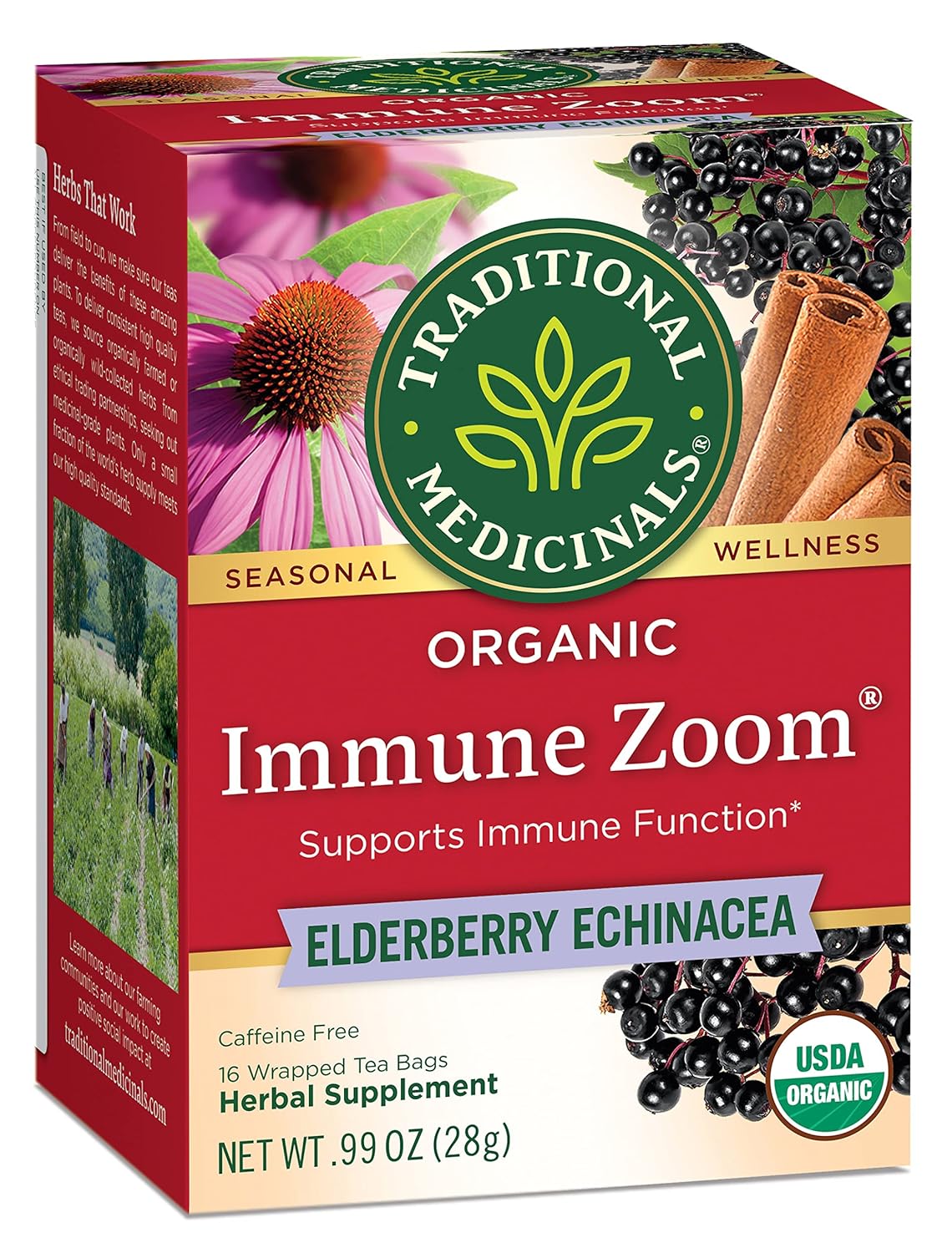 Organic Immune Zoom Echinacea Elderberry Tea, 32 Tea Bags